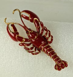 Art Deco Surrealist Enamel Lobster Brooch