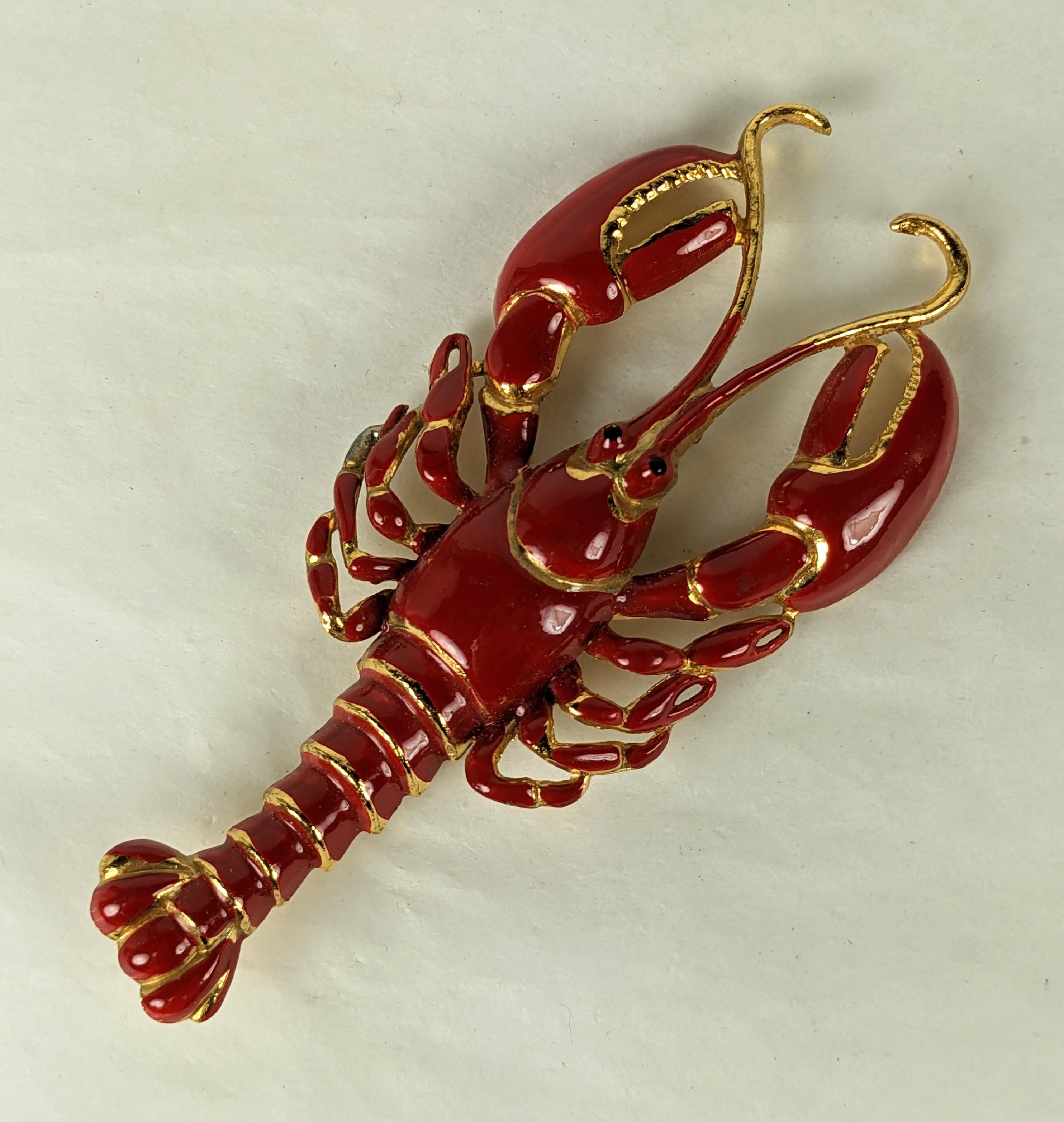 Art Deco Surrealist Enamel Lobster Brooch In Good Condition For Sale In New York, NY