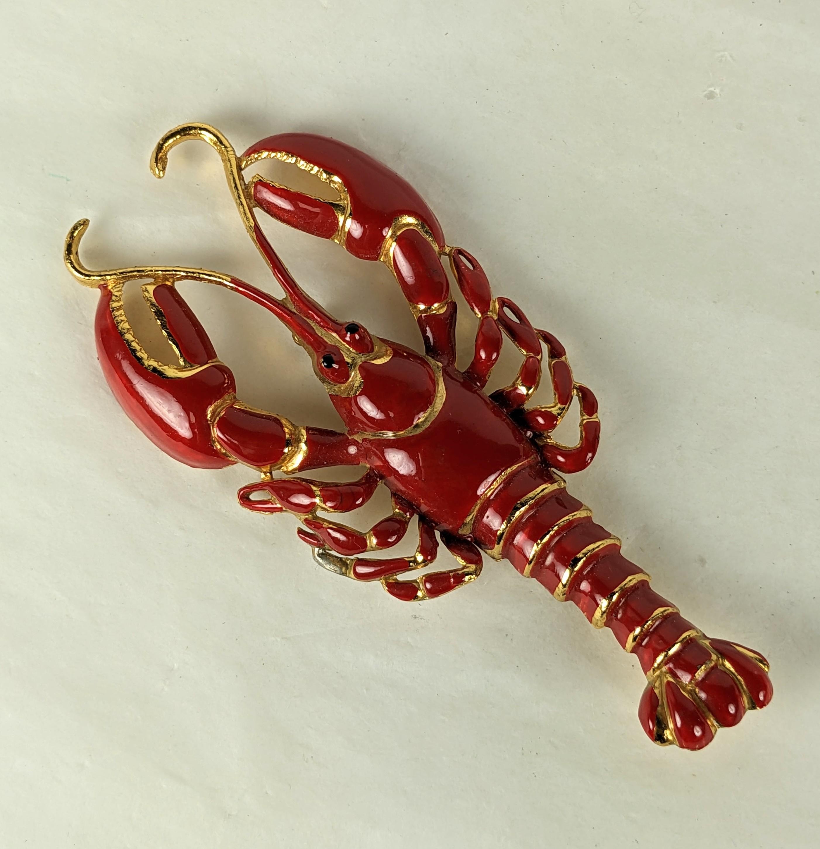 Women's or Men's Art Deco Surrealist Enamel Lobster Brooch For Sale