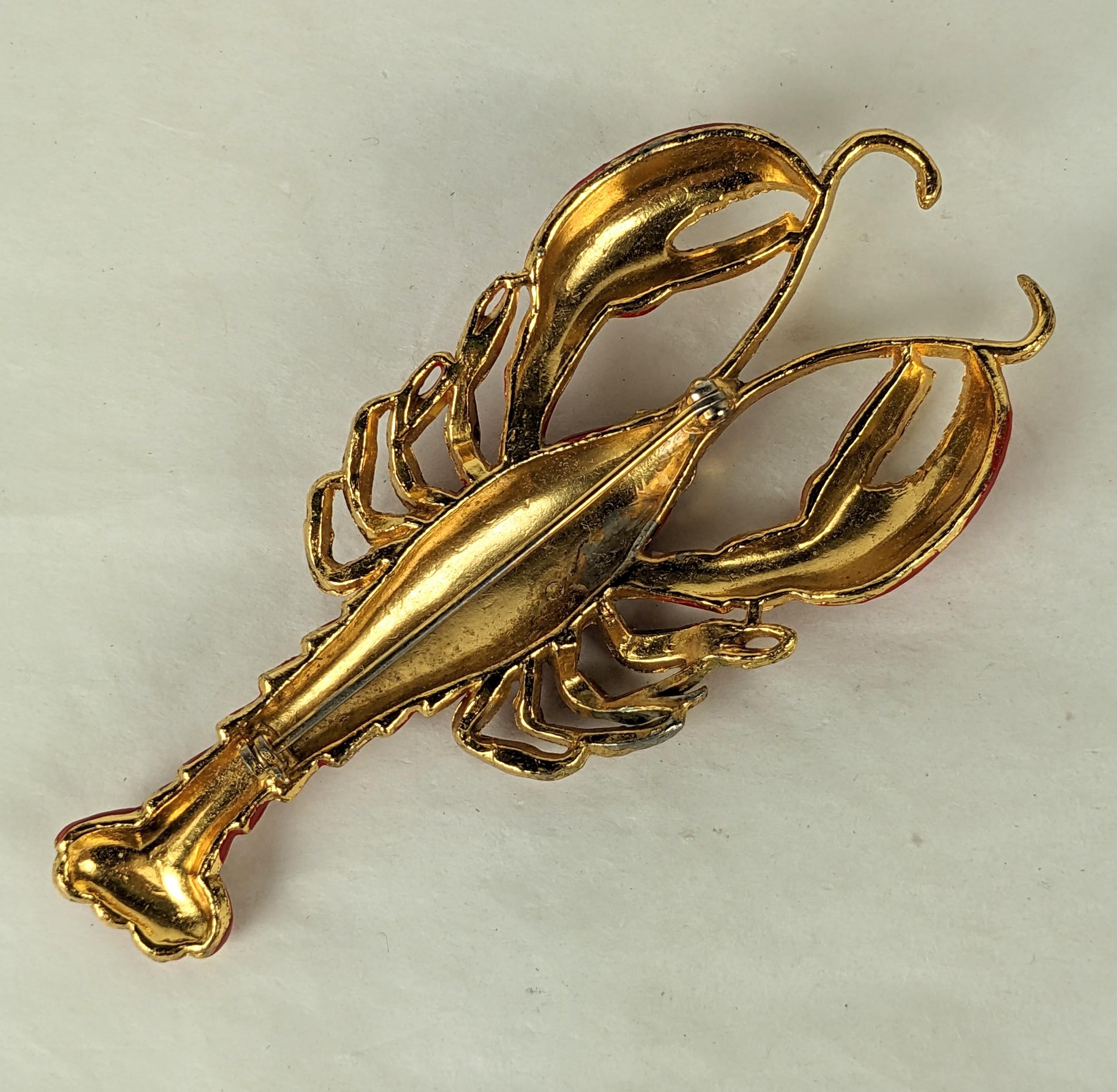 Art Deco Surrealist Enamel Lobster Brooch For Sale 2
