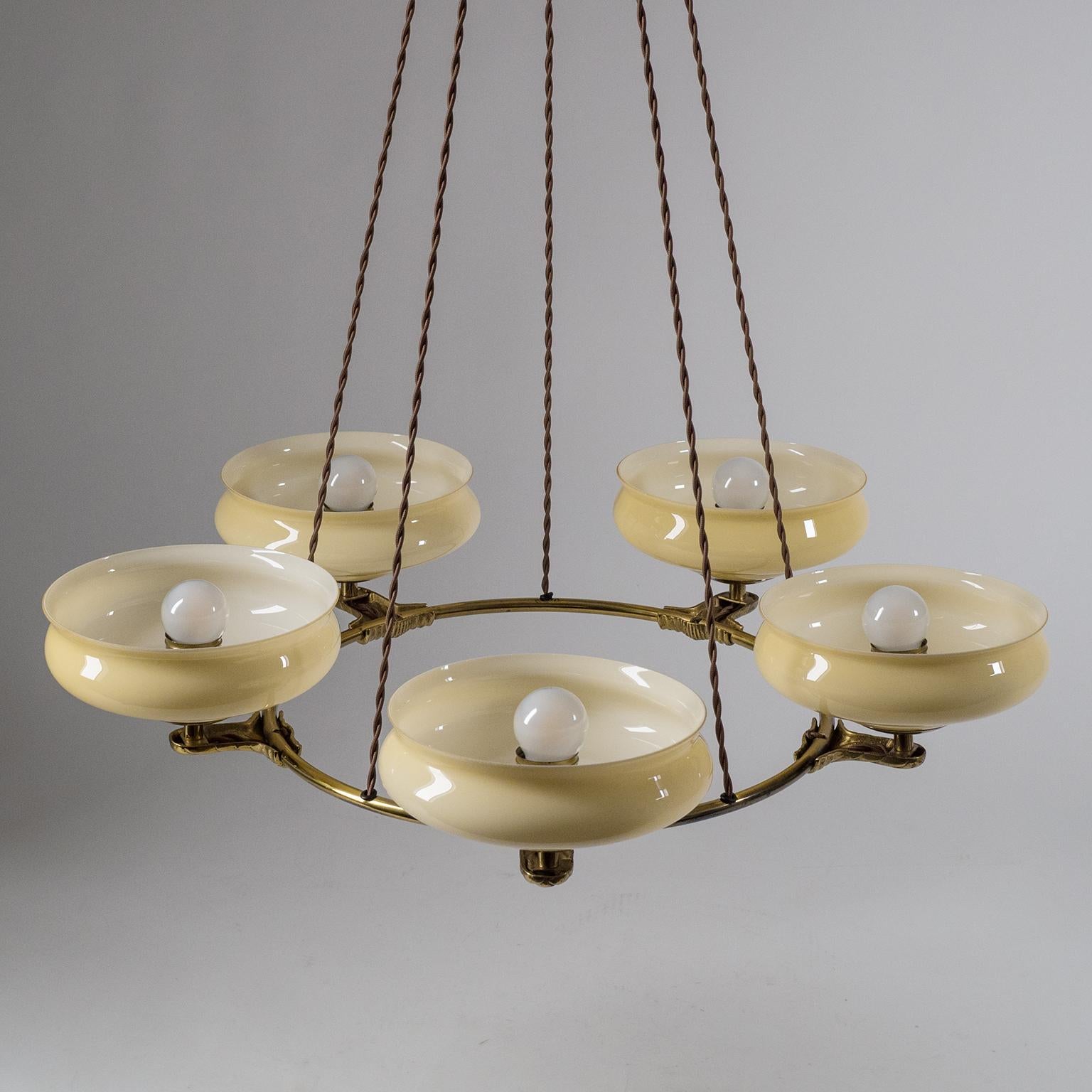 Brass Art Deco Suspension Chandelier, 1930s