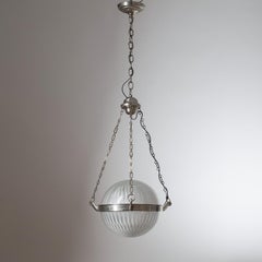 Art Deco Suspension Light, circa 1920, Nickel and Holophane Glass
