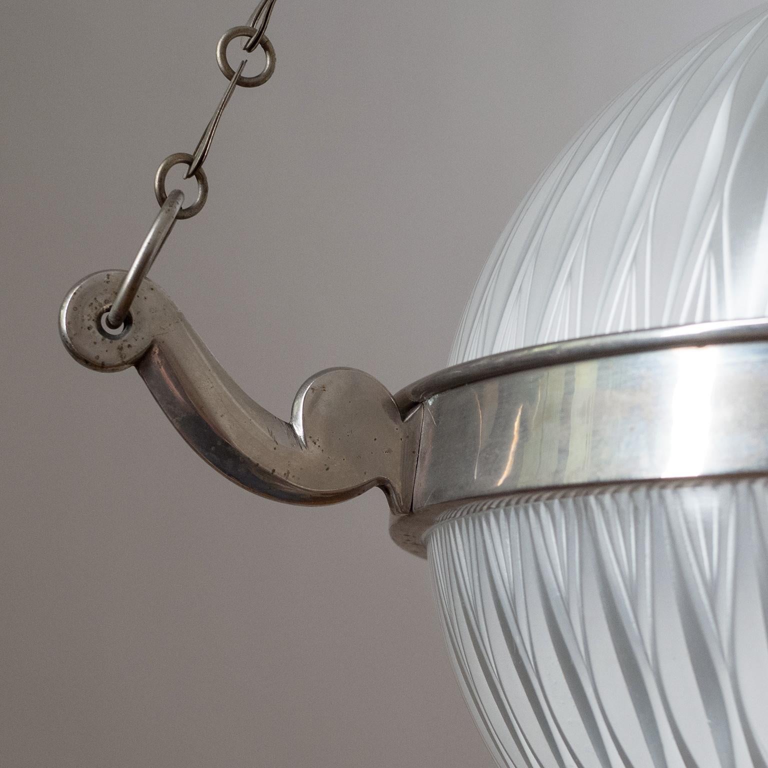 Art Deco Suspension Light, circa 1920, Nickel and Holophane Glass In Good Condition In Vienna, AT