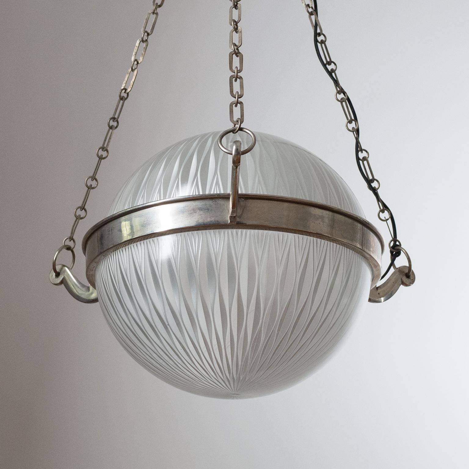 Early 20th Century Art Deco Suspension Light, circa 1920, Nickel and Holophane Glass