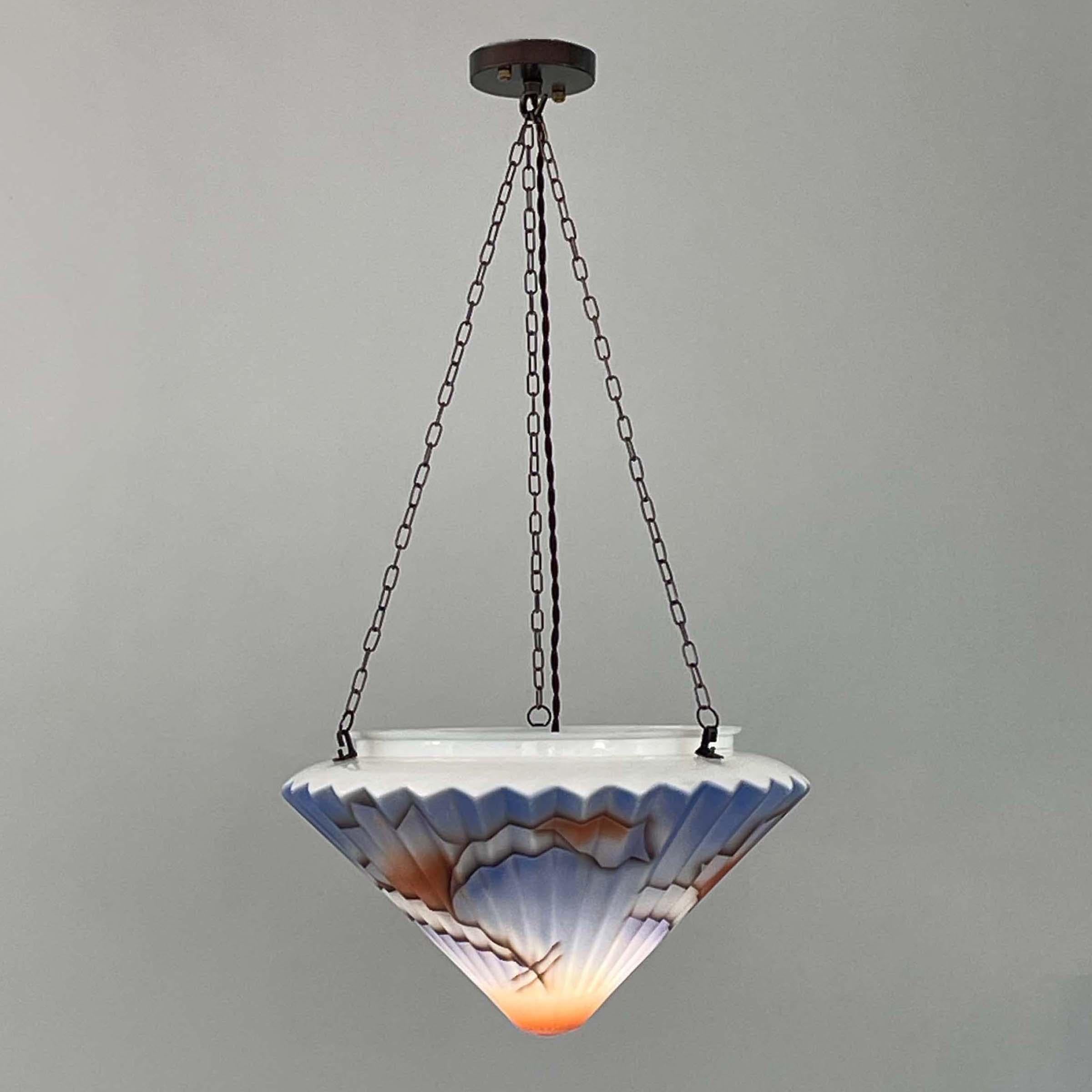 Art Deco Suspension Light, Enameled Glass and Bronzed Brass, Germany 1930s For Sale 7