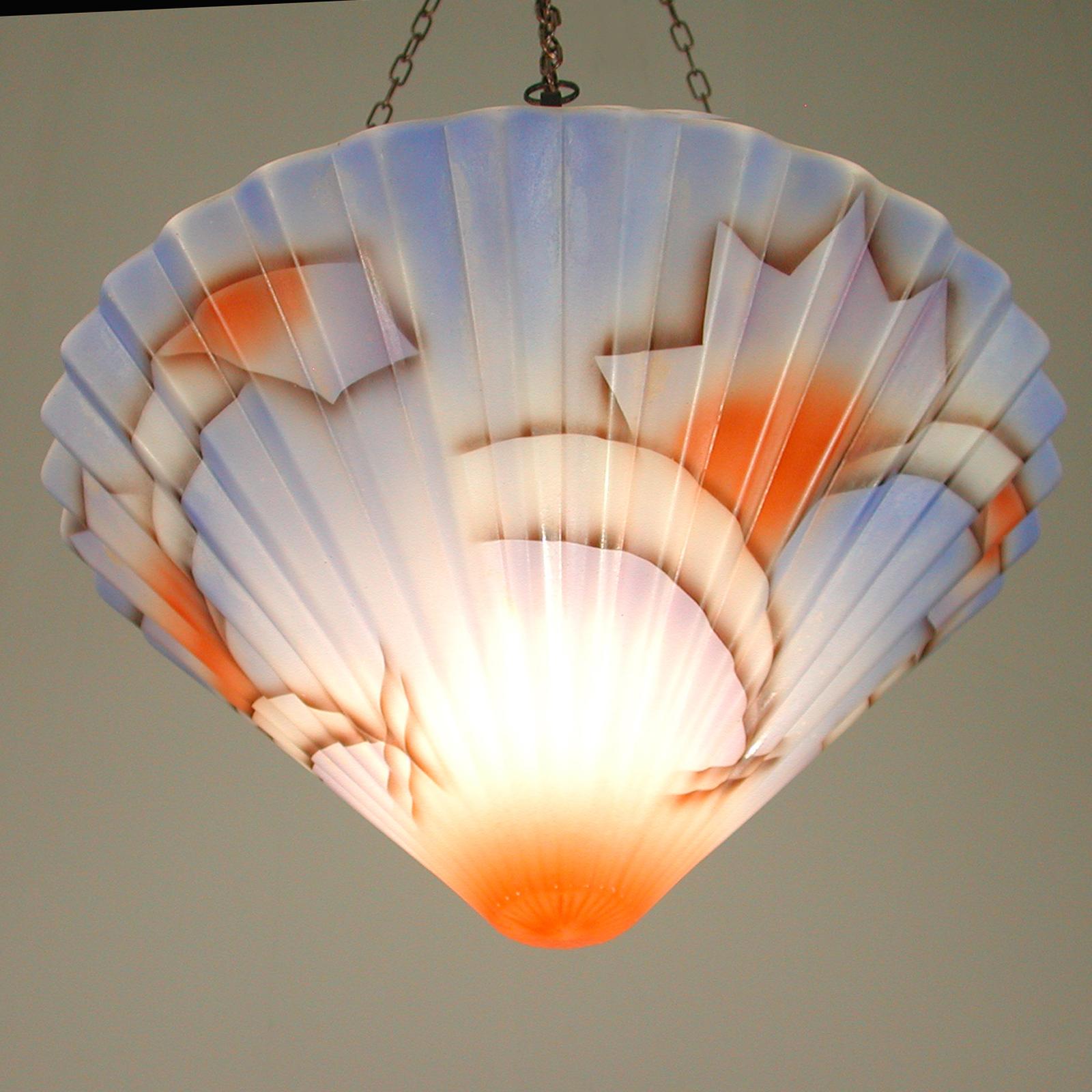 Art Deco Suspension Light, Enameled Glass and Bronzed Brass, Germany 1930s For Sale 9