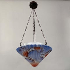Art Deco Suspension Light, Enameled Glass and Bronzed Brass, Germany 1930s