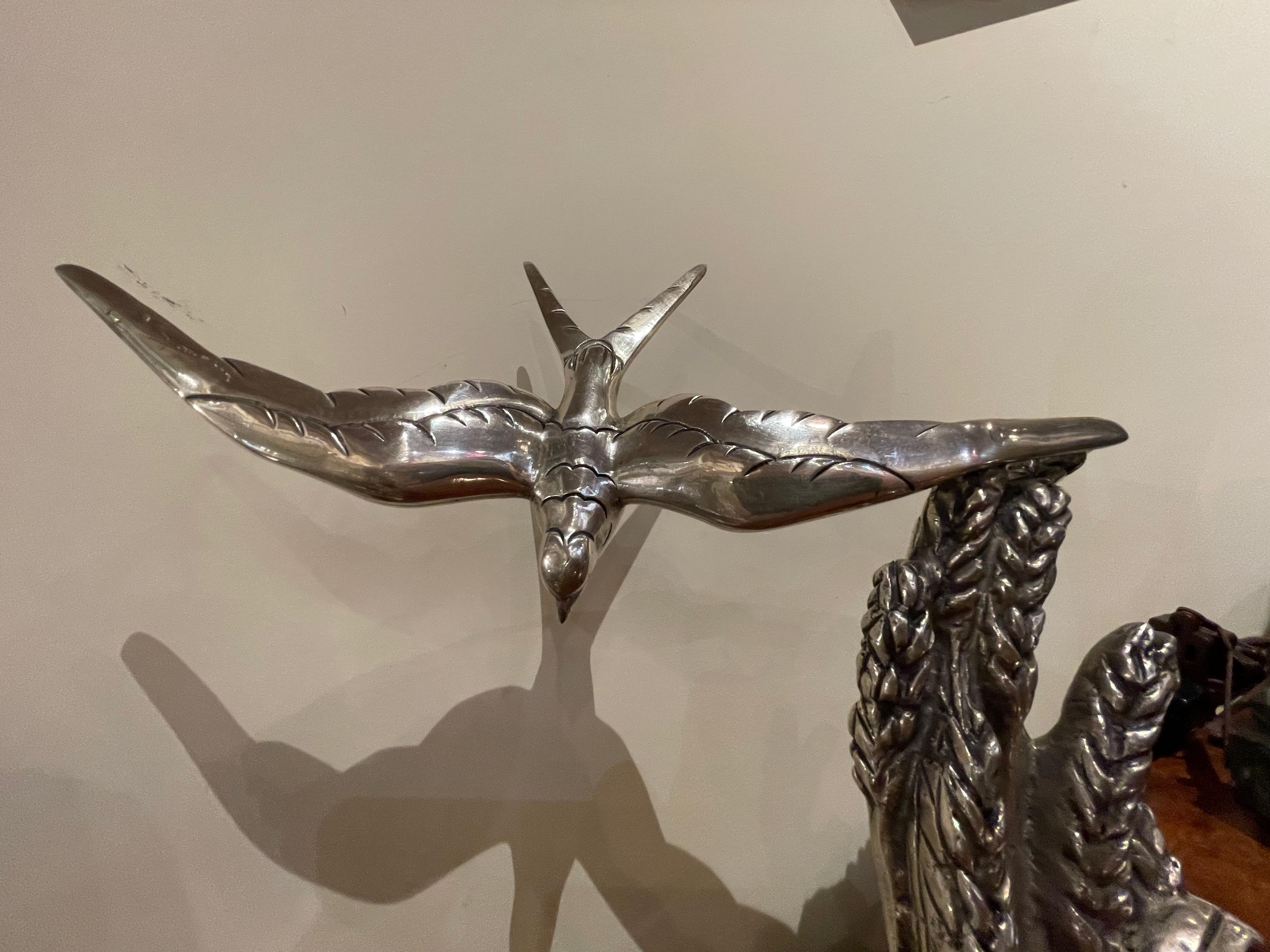 Art Deco Swallow Bronze Sculpture Signed Ouline In Good Condition In Oakland, CA