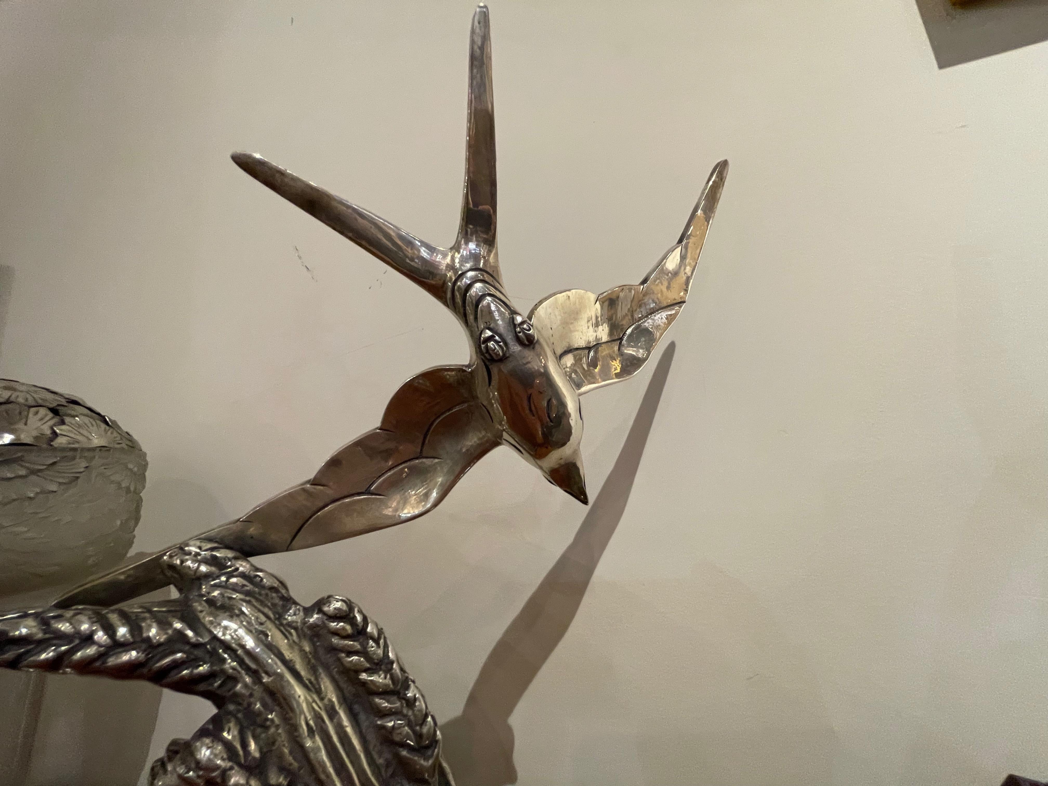 Art Deco Swallow Bronze Sculpture Signed Ouline 1
