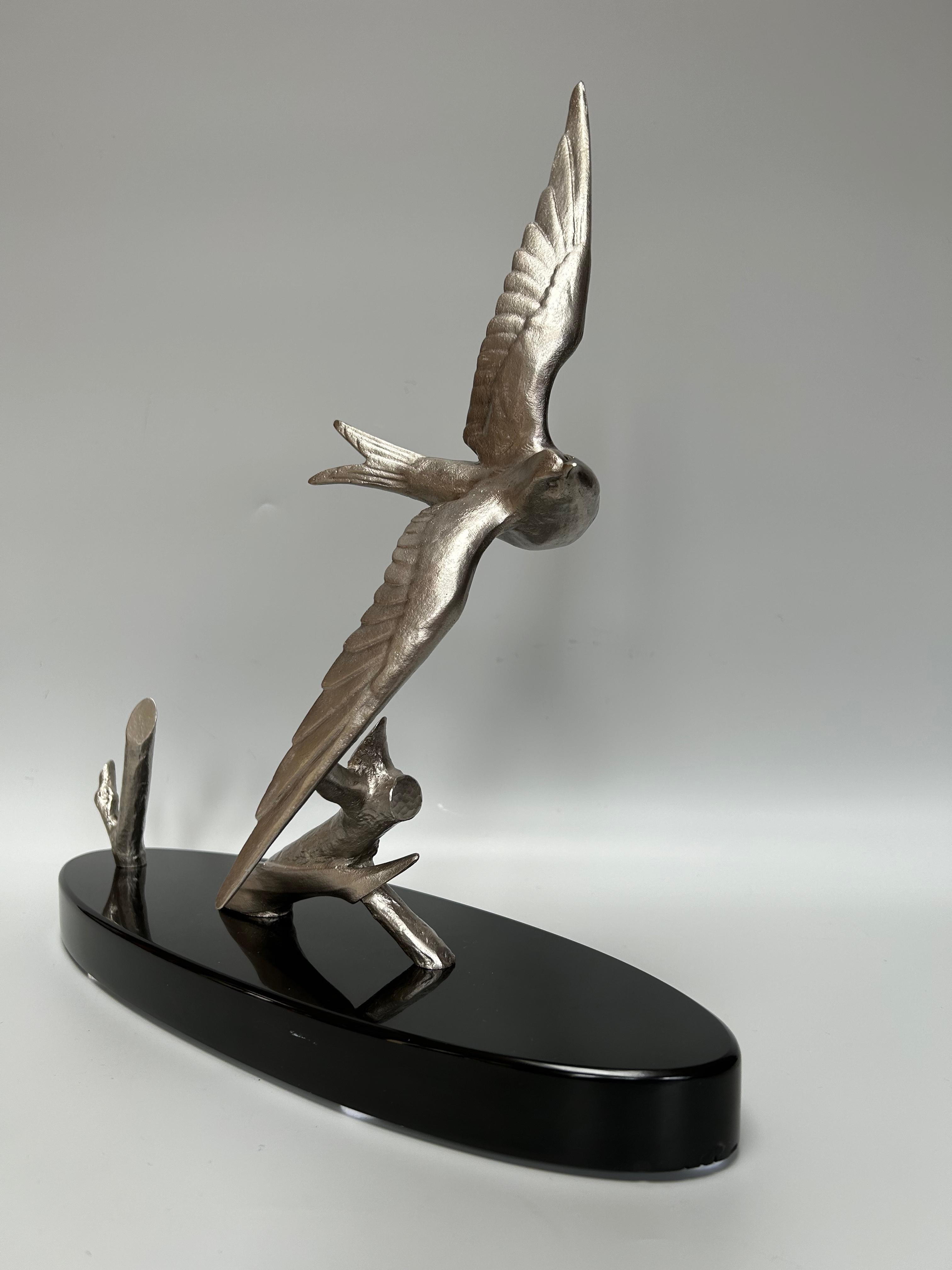 French Art Deco Swallow Sculpture Signed Ruchot For Sale
