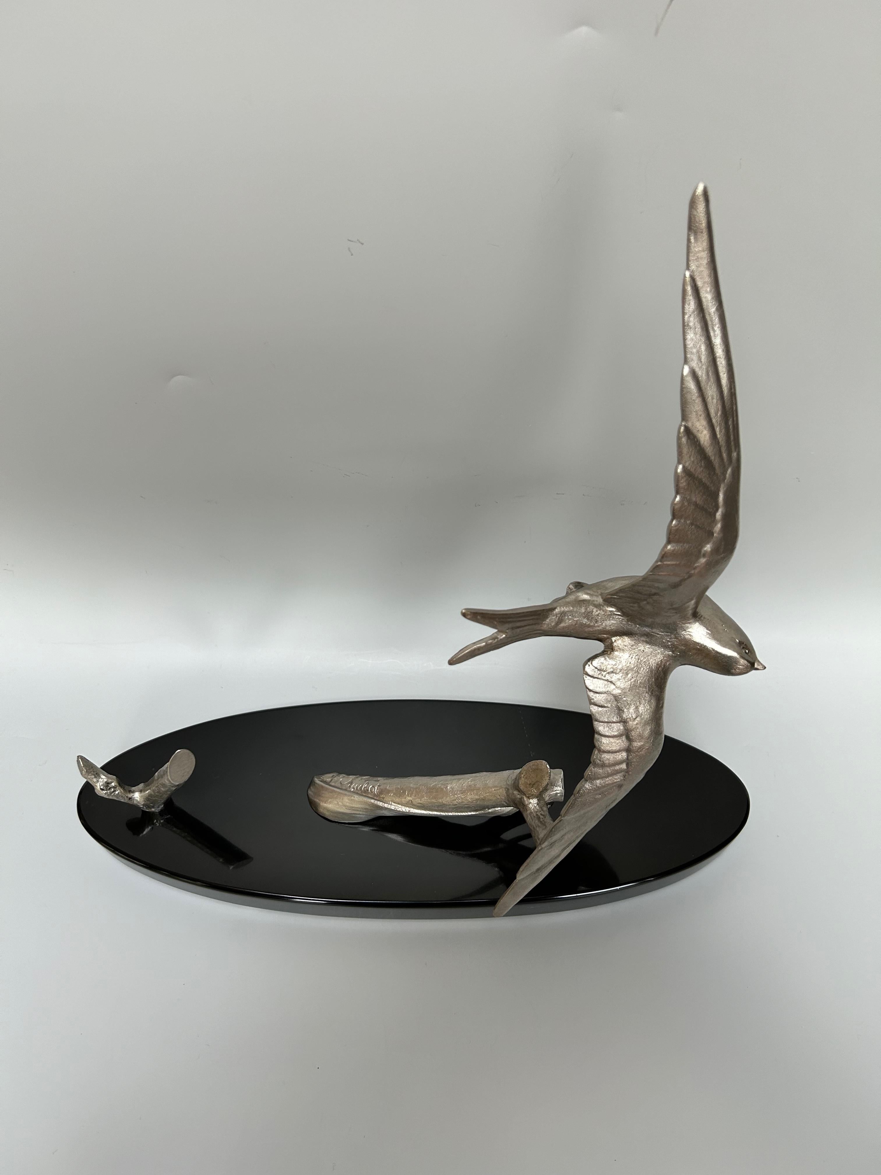Early 20th Century Art Deco Swallow Sculpture Signed Ruchot For Sale