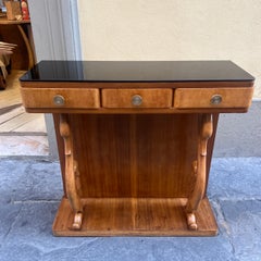 Art Deco Swans Walnut Console Table with black opaline top 1920