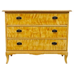 Antique Art Deco Swedish Biedermeier Flame Golden Birch Chest of Drawers Commode A