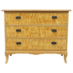 Used Art Deco Swedish Biedermeier Flame Golden Birch Chest of Drawers Commode Tallboy