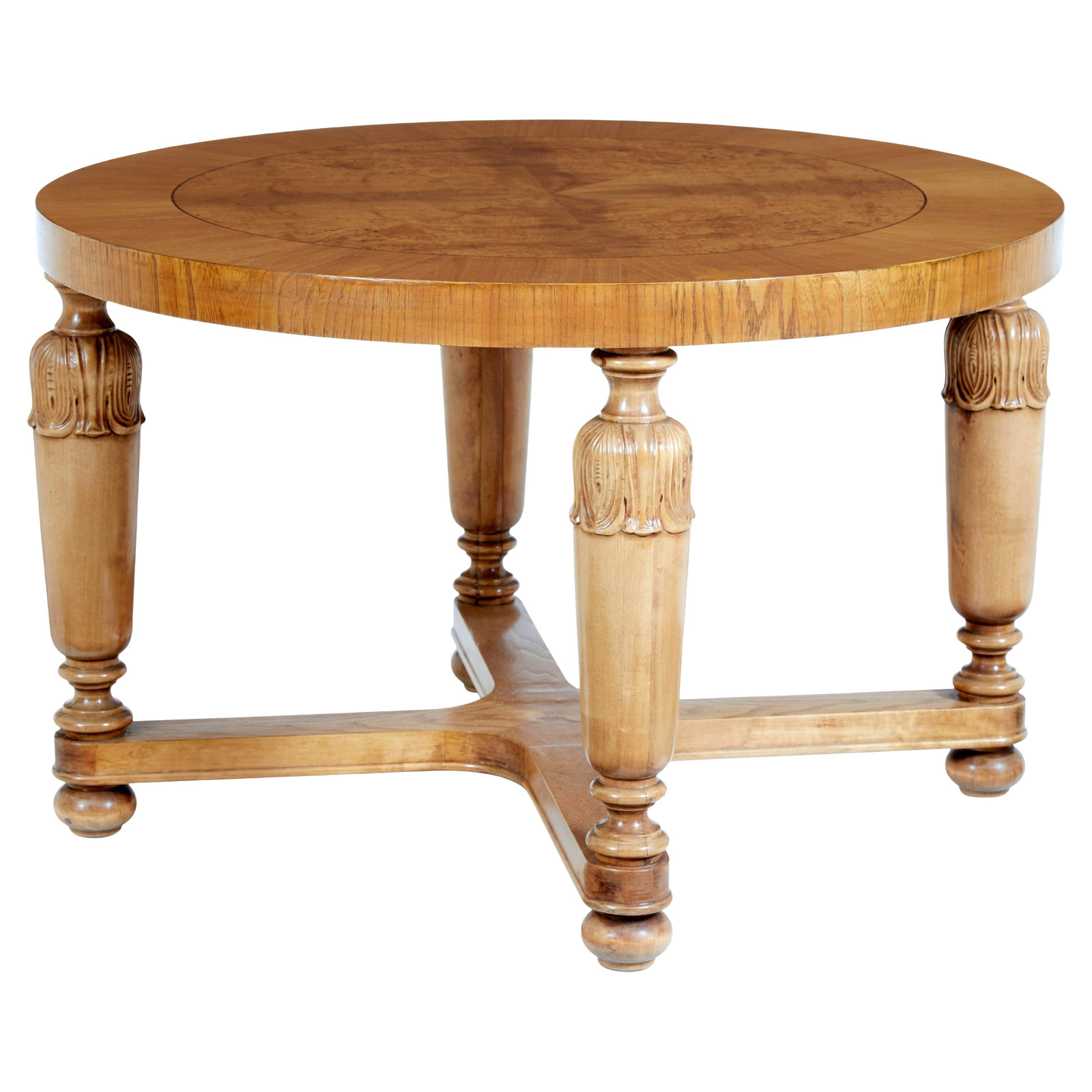 Art Deco Swedish Carved Birch and Elm Coffee Table For Sale