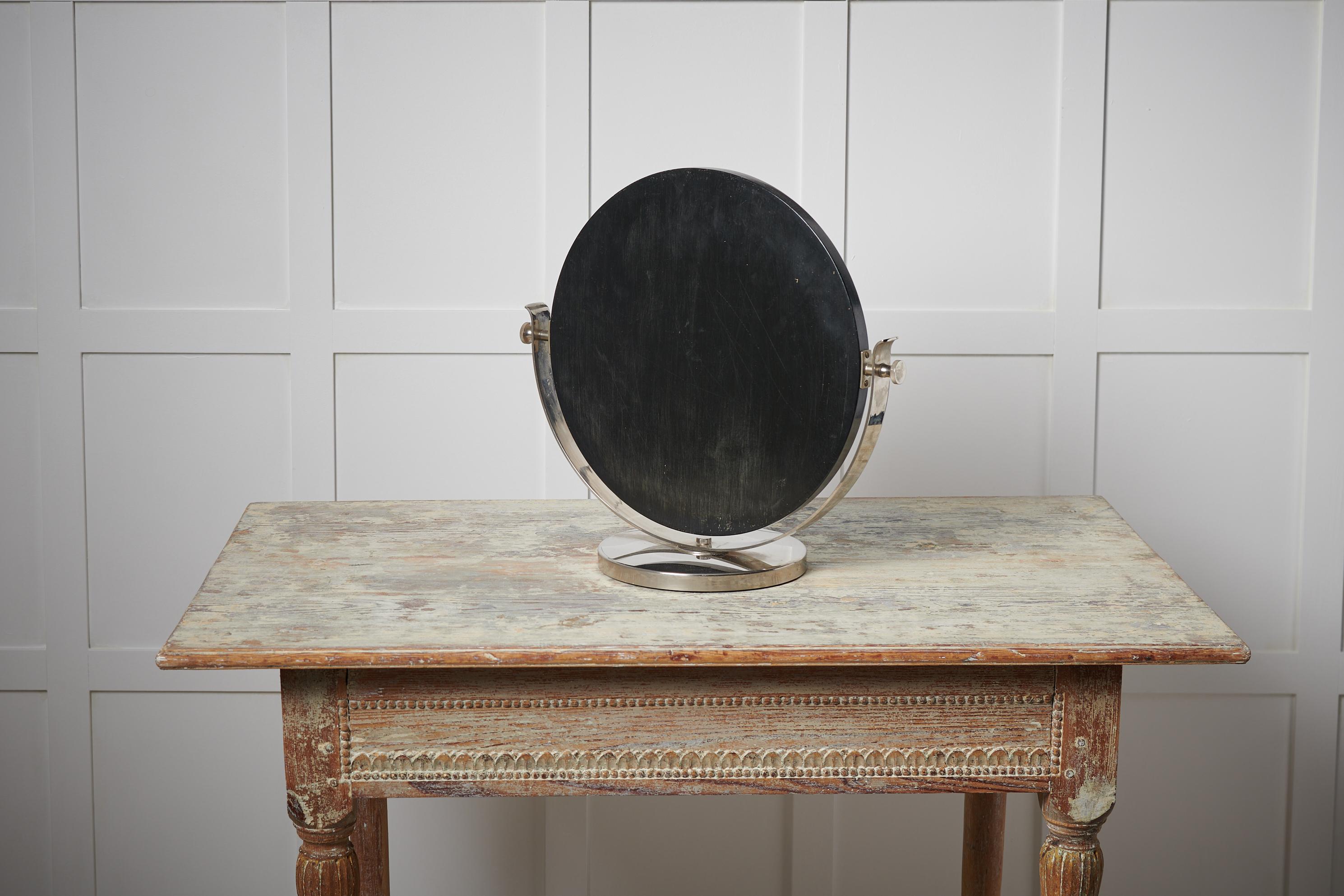 Art Deco Swedish Chromed Round Table Mirror For Sale 1