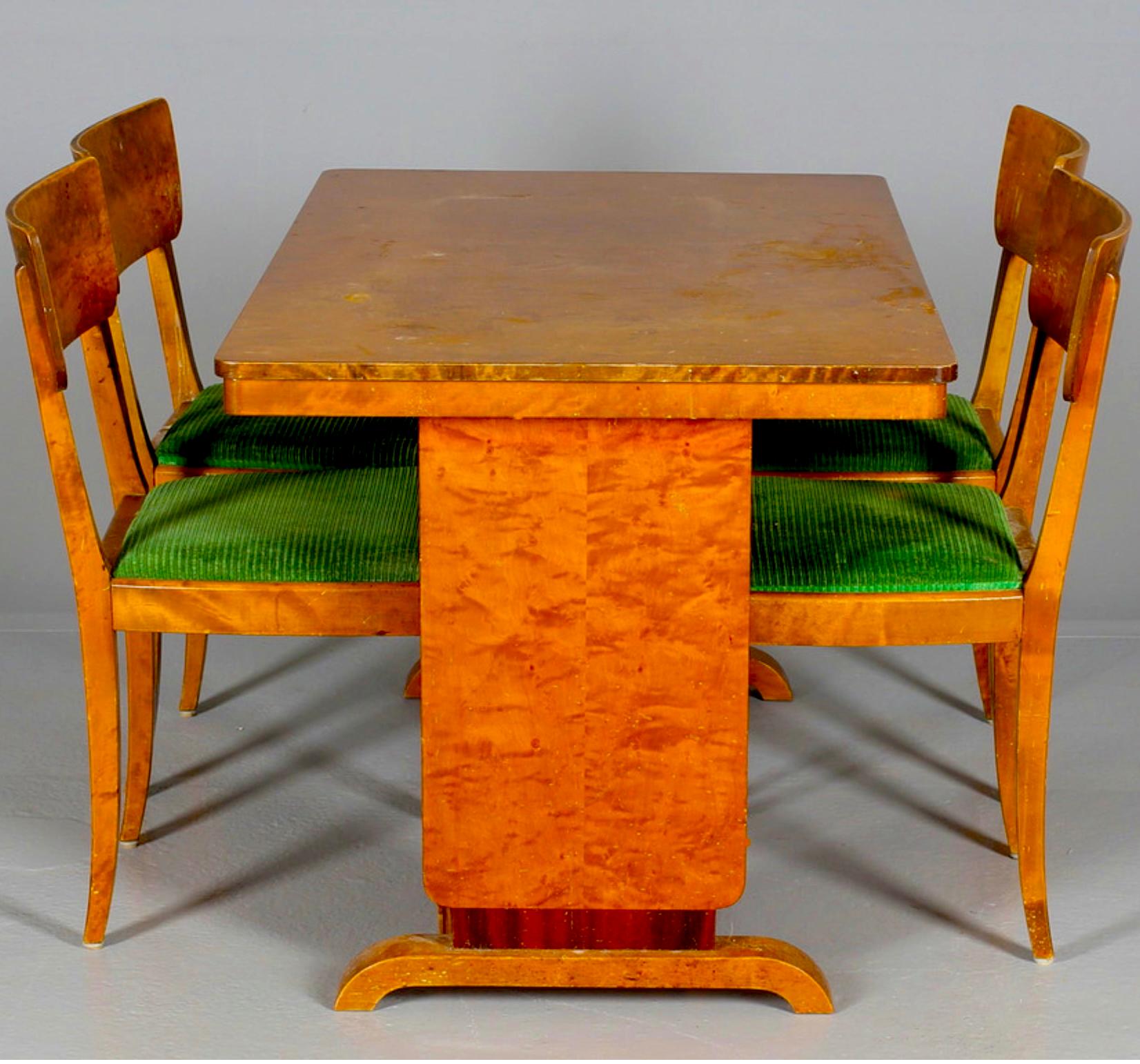 Art Deco Swedish Dining Chairs Set of 4 1930s Biedermeier Golden Birch In Good Condition For Sale In Lewes, England