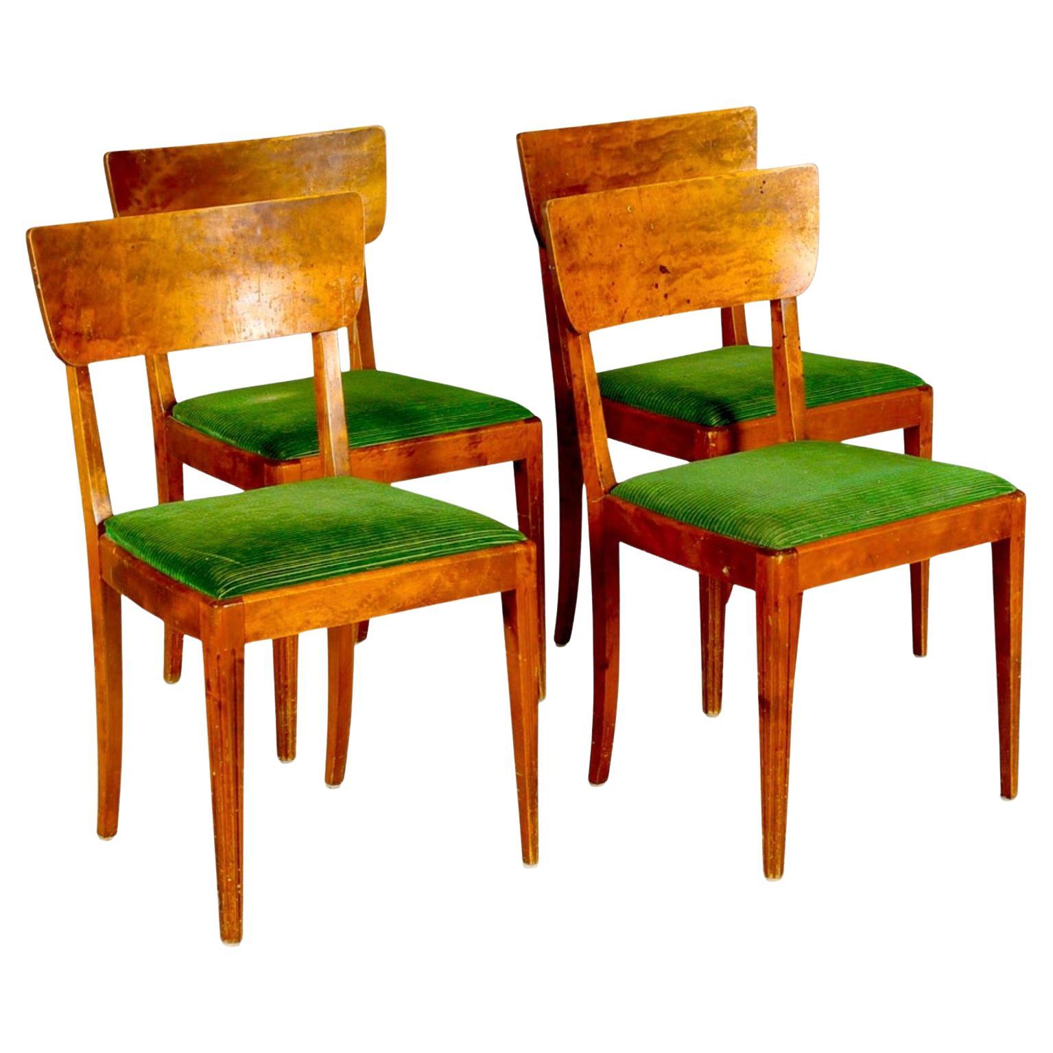 Art Deco Swedish Dining Chairs Set of 4 1930s Biedermeier Golden Birch im Angebot