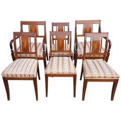 Antique Art Deco Swedish Dining Chairs Set of 6 Marquetry Dark Honey, Early 20th Century