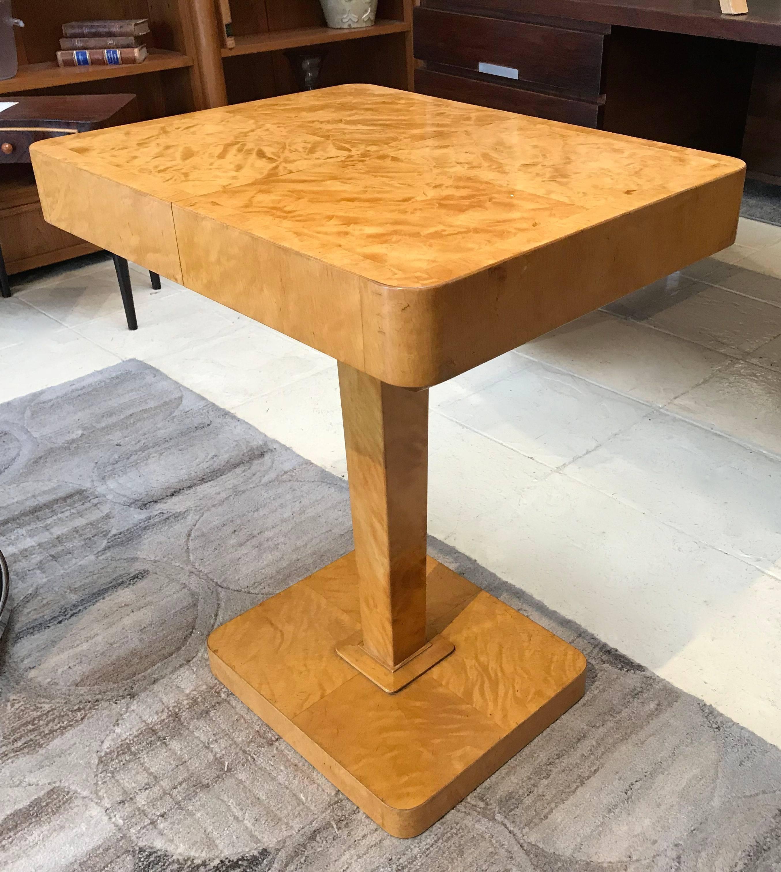 Art Deco Swedish Flame Birch Sewing Table In Good Condition For Sale In Armadale, Victoria