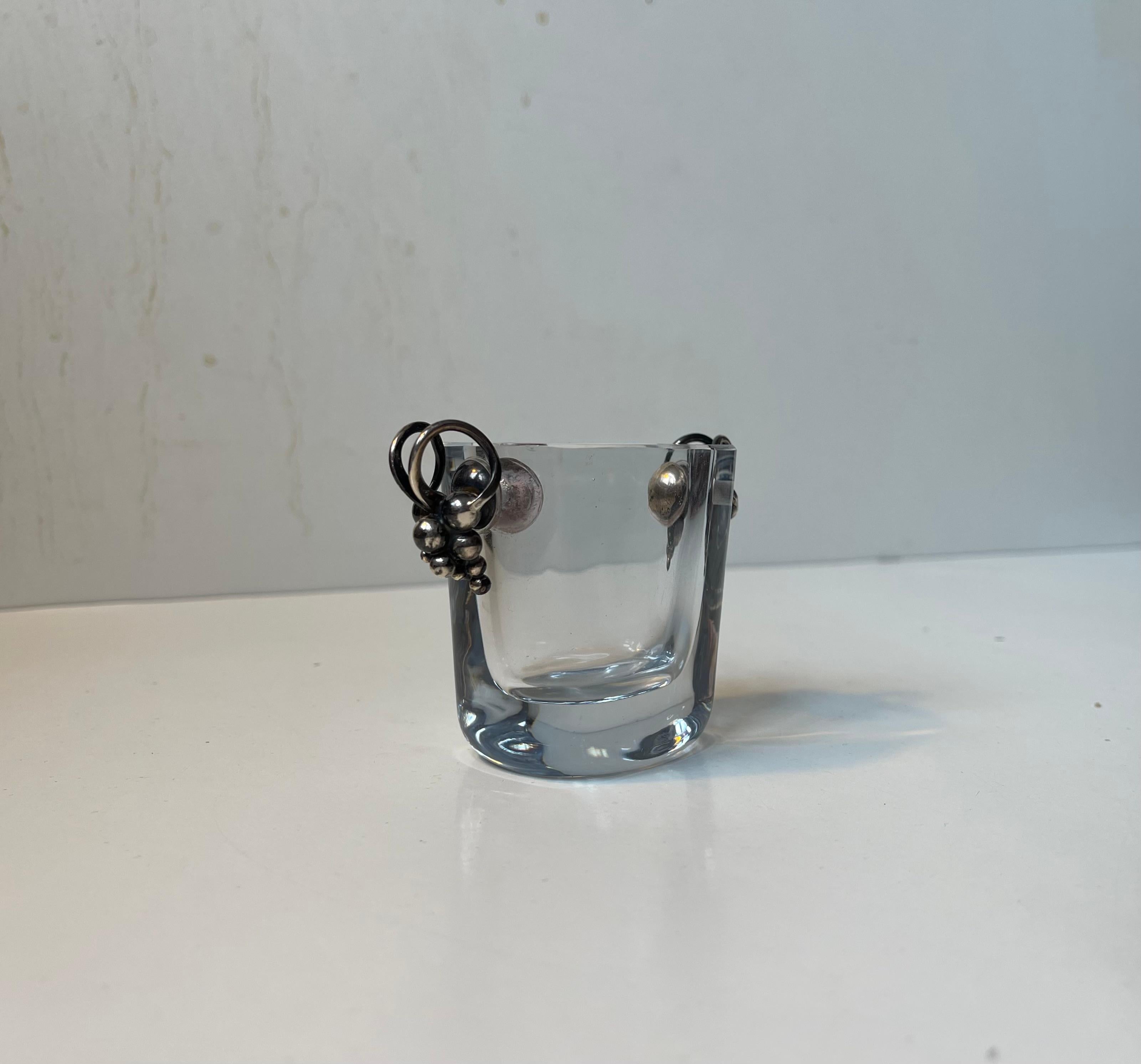 Art Deco Swedish Grace Crystal Vase w. Silver Grapes Dragsted & Strombergshyttan In Good Condition For Sale In Esbjerg, DK