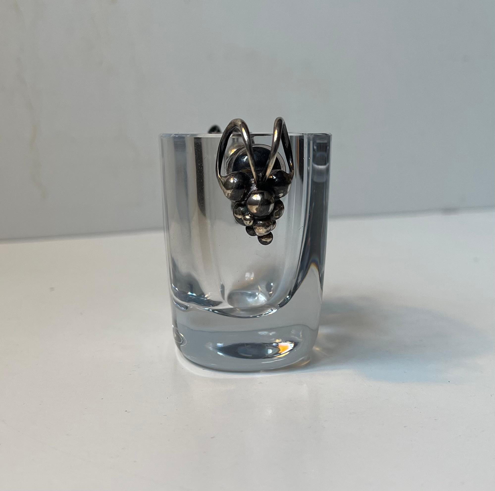Mid-20th Century Art Deco Swedish Grace Crystal Vase w. Silver Grapes Dragsted & Strombergshyttan For Sale
