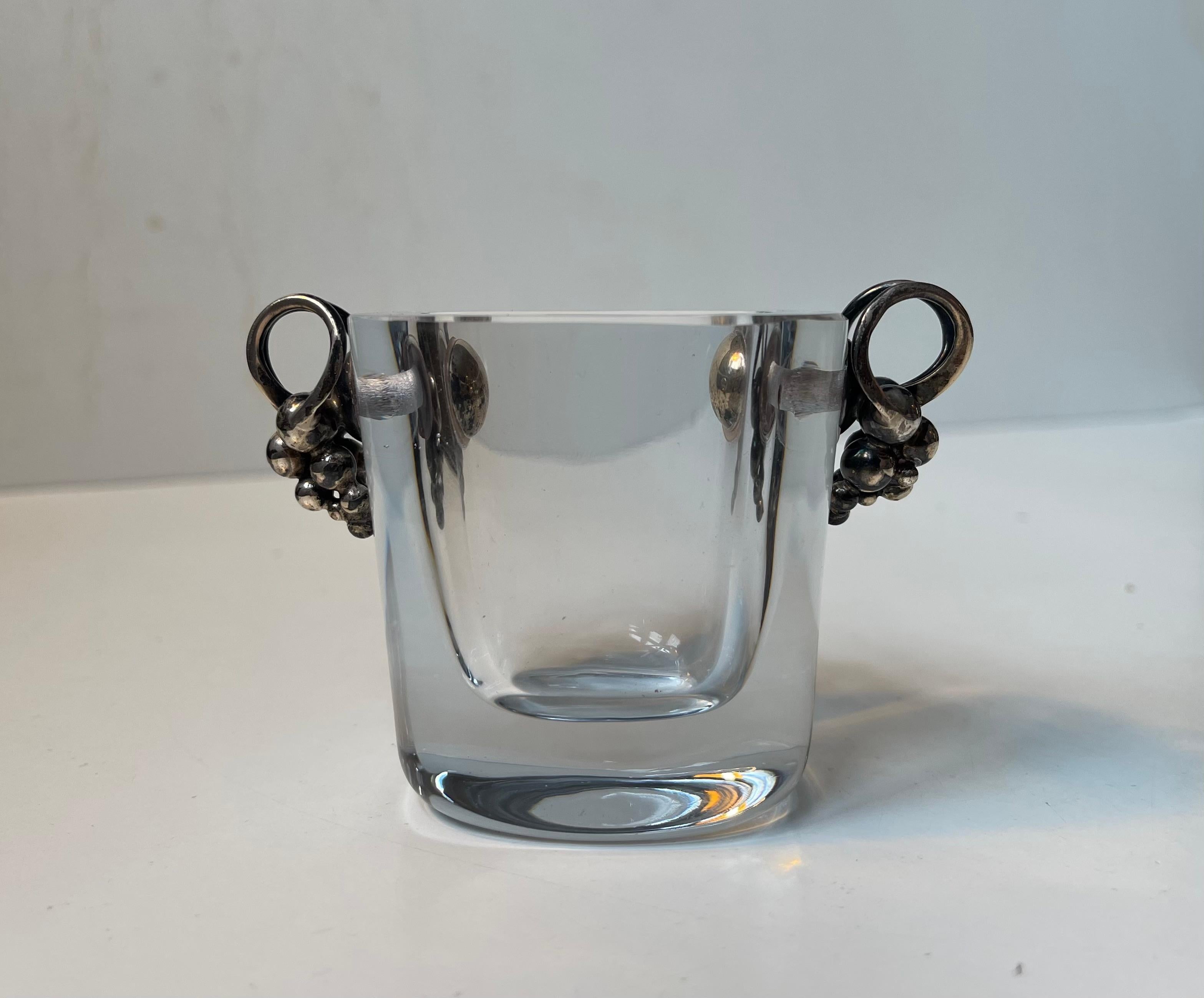 Art Deco Swedish Grace Crystal Vase w. Silver Grapes Dragsted & Strombergshyttan For Sale 1