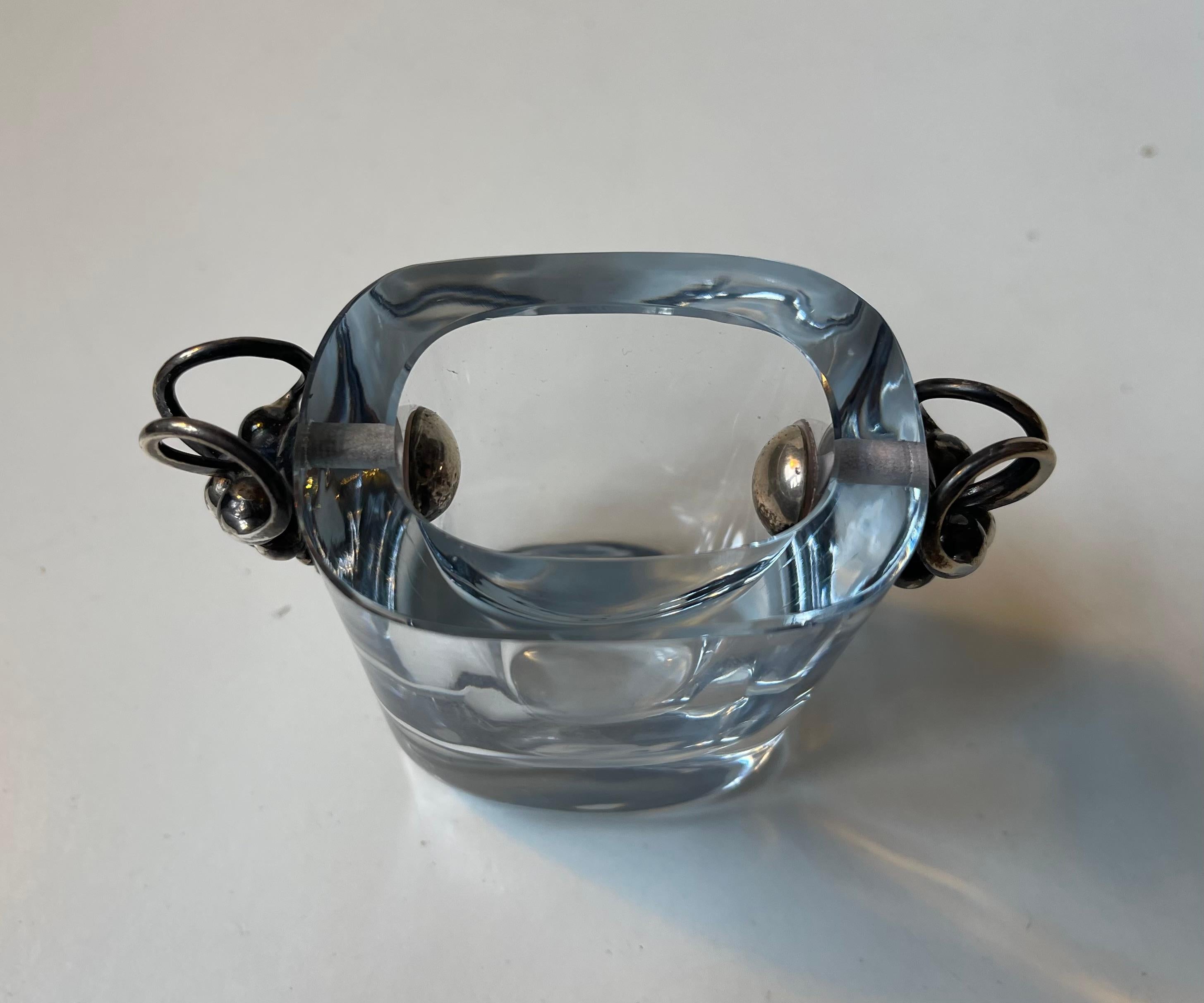 Art Deco Swedish Grace Crystal Vase w. Silver Grapes Dragsted & Strombergshyttan For Sale 3