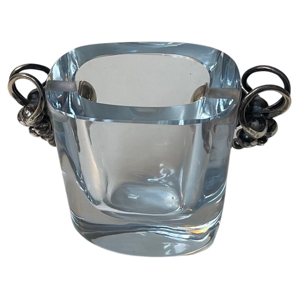 Art Deco Swedish Grace Crystal Vase w. Silver Grapes Dragsted & Strombergshyttan For Sale