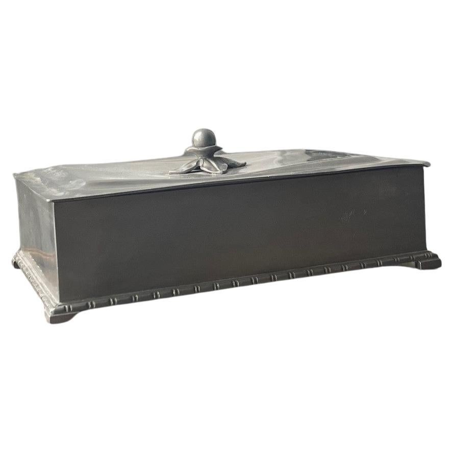 Art Deco Swedish Pewter Cigar Box by GAB, Dated 1935