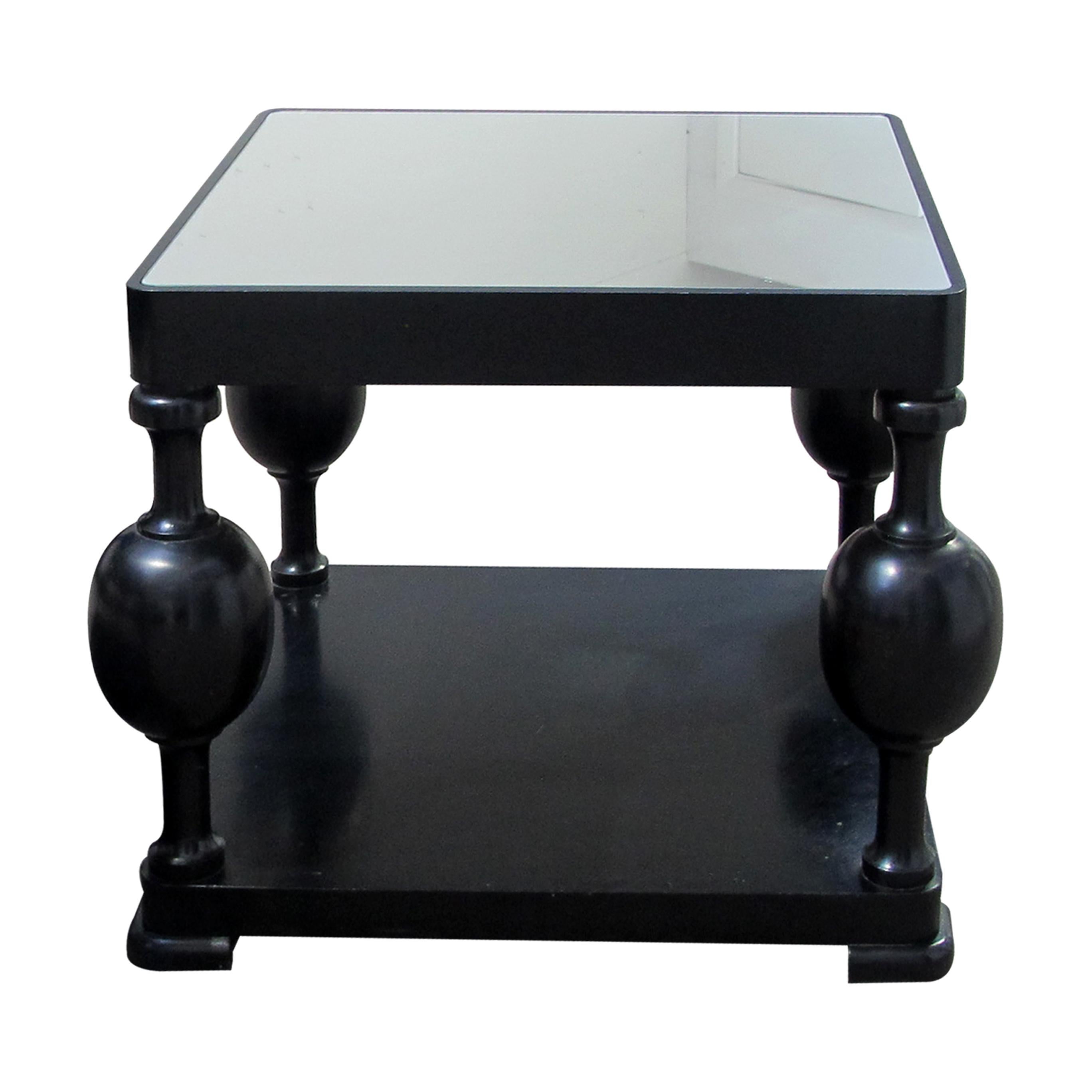 Early 20th Century Art Deco Swedish Set of Two Side Tables with Mirrored Tops & Ebonized Birch Wood