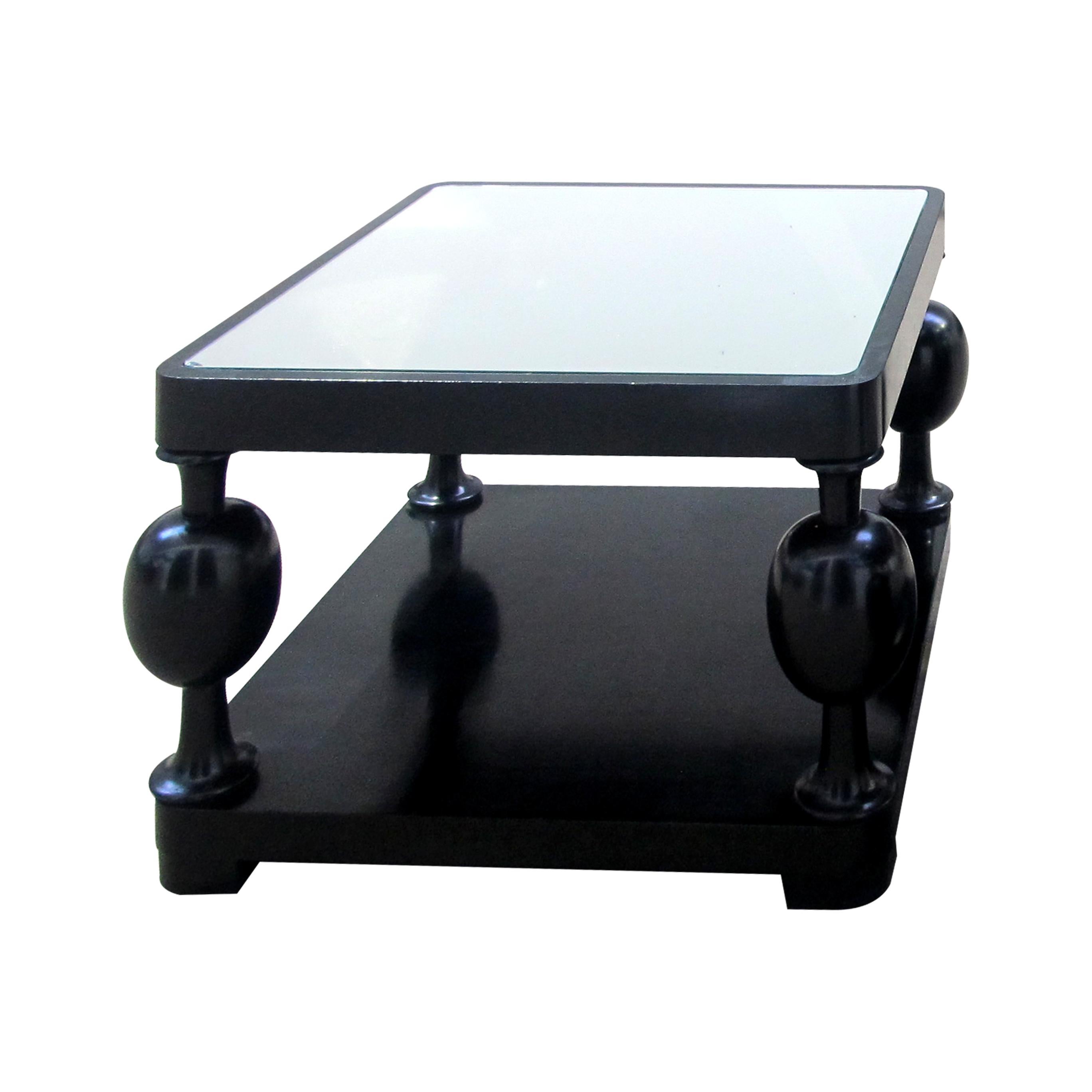 Art Deco Swedish Set of Two Side Tables with Mirrored Tops & Ebonized Birch Wood 1