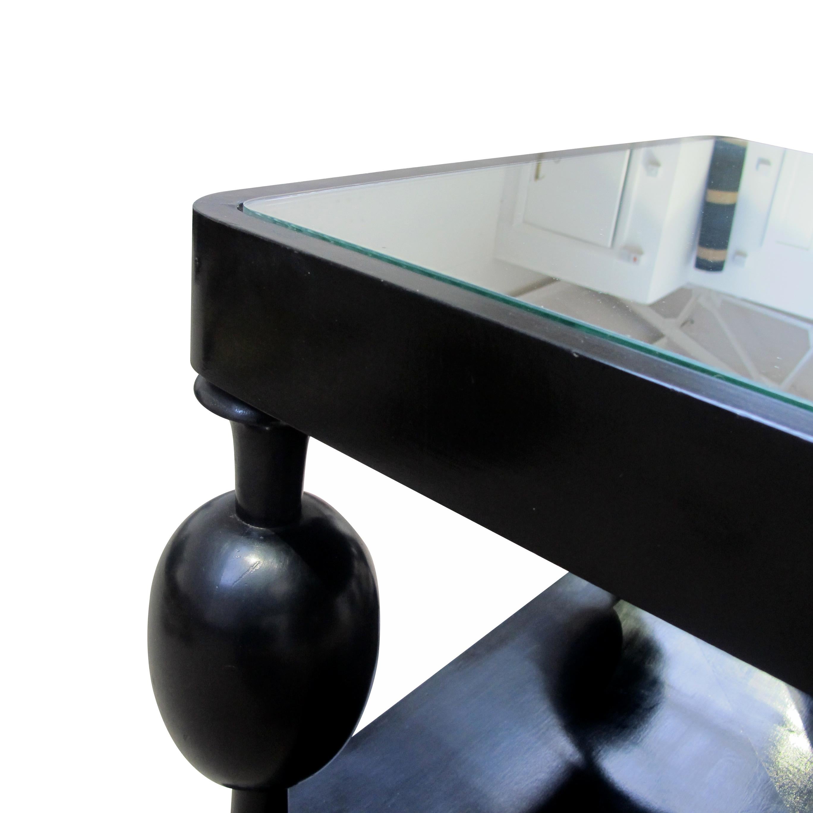 Art Deco Swedish Set of Two Side Tables with Mirrored Tops & Ebonized Birch Wood 3