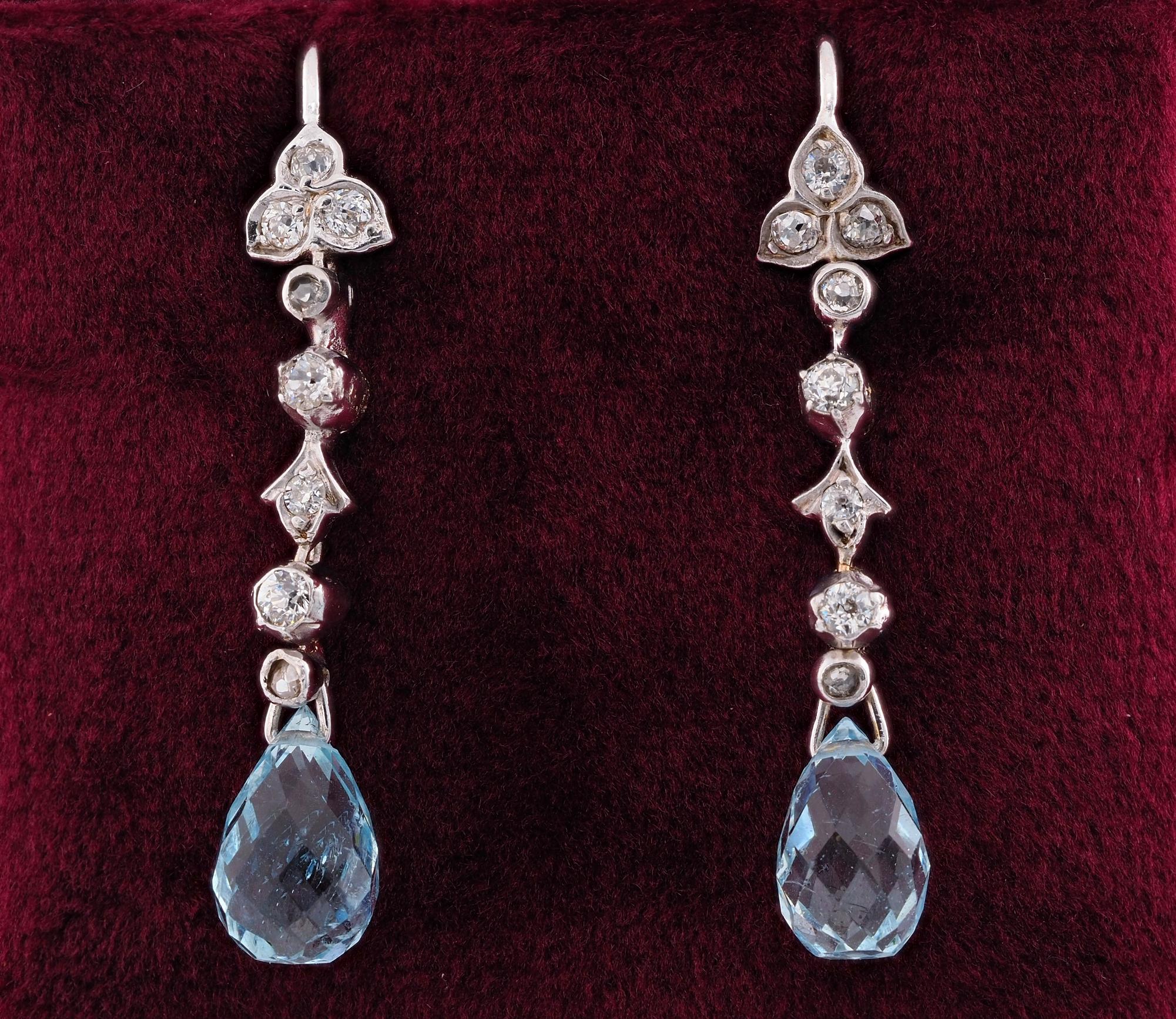 Briolette Cut Art Deco Sweet 7.0 Ct Natural Aquamarine Diamond Drop earrings For Sale