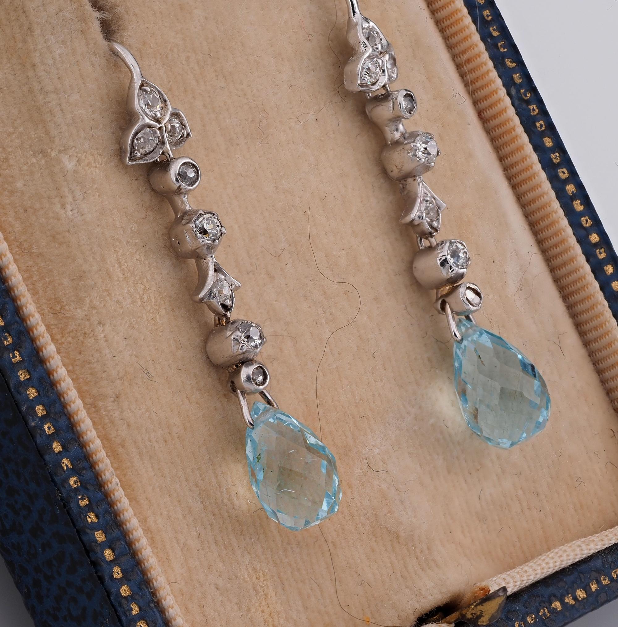 Art Deco Sweet 7.0 Ct Natural Aquamarine Diamond Drop earrings In Good Condition For Sale In Napoli, IT