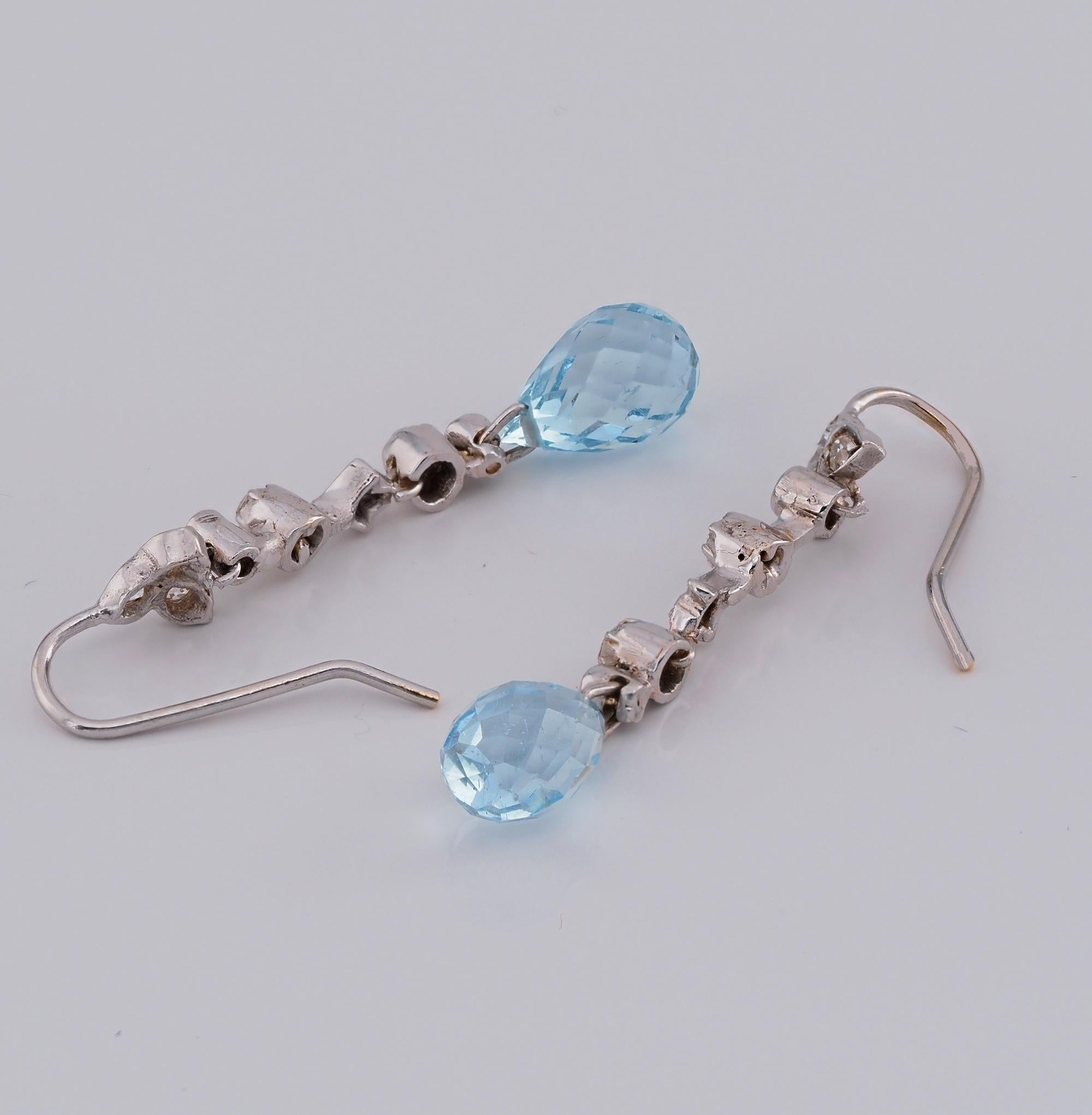 Art Deco Sweet 7.0 Ct Natural Aquamarine Diamond Drop earrings For Sale 1