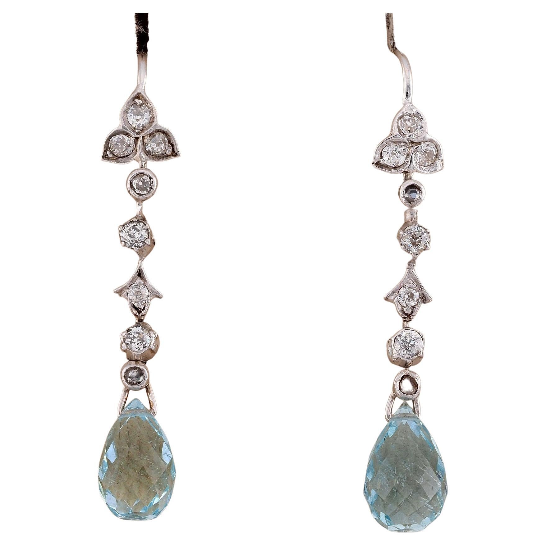 Art Deco Sweet 7.0 Ct Natural Aquamarine Diamond Drop earrings
