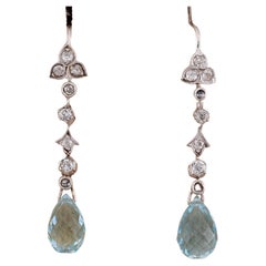 Vintage Art Deco Sweet 7.0 Ct Natural Aquamarine Diamond Drop earrings