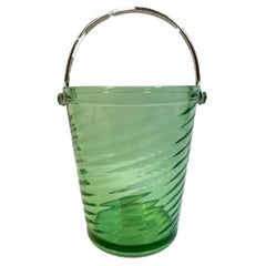 Vintage Art Deco Swirled Green Glass, Pail-Form Ice Bucket with Swing Handle