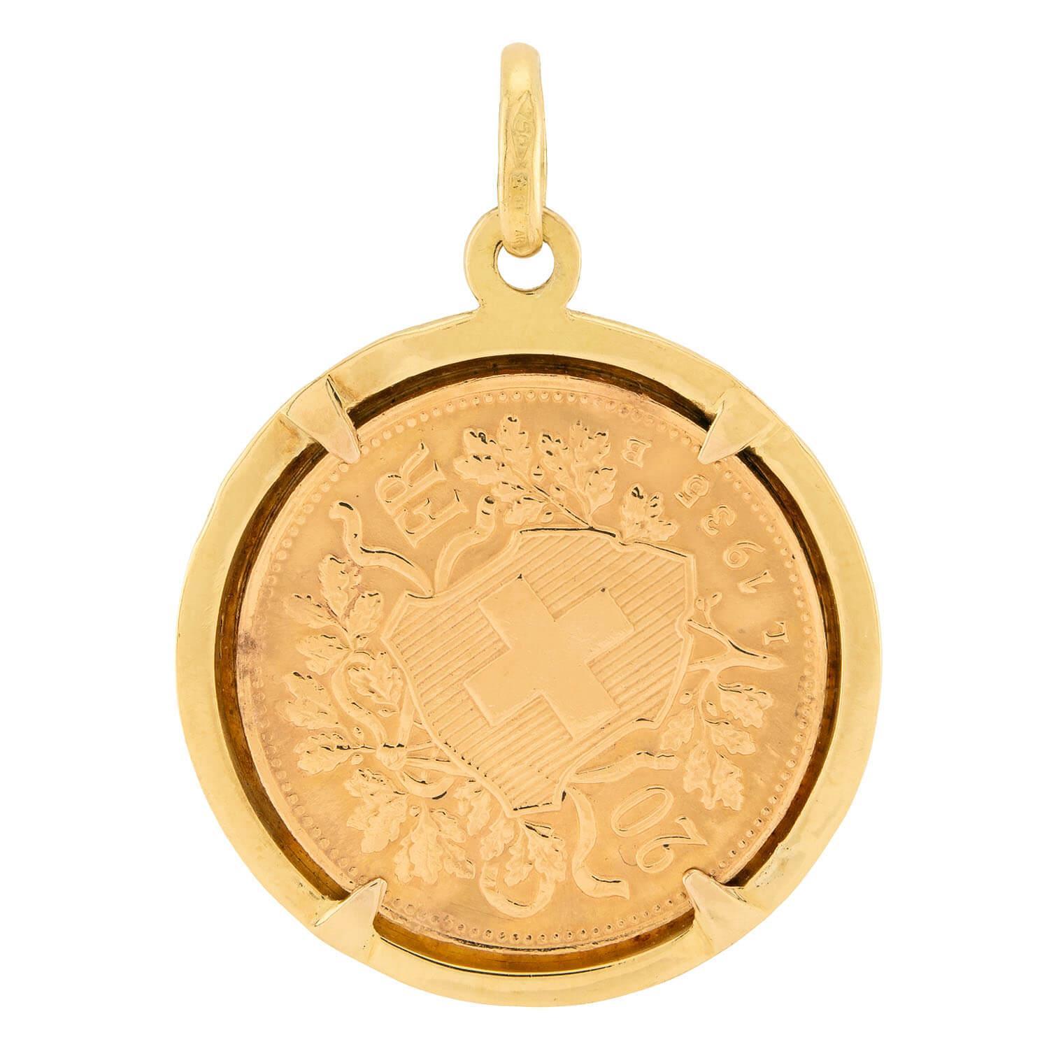 Colgante Art Decó Swiss 18k Coin en Bueno estado para la venta en Narberth, PA