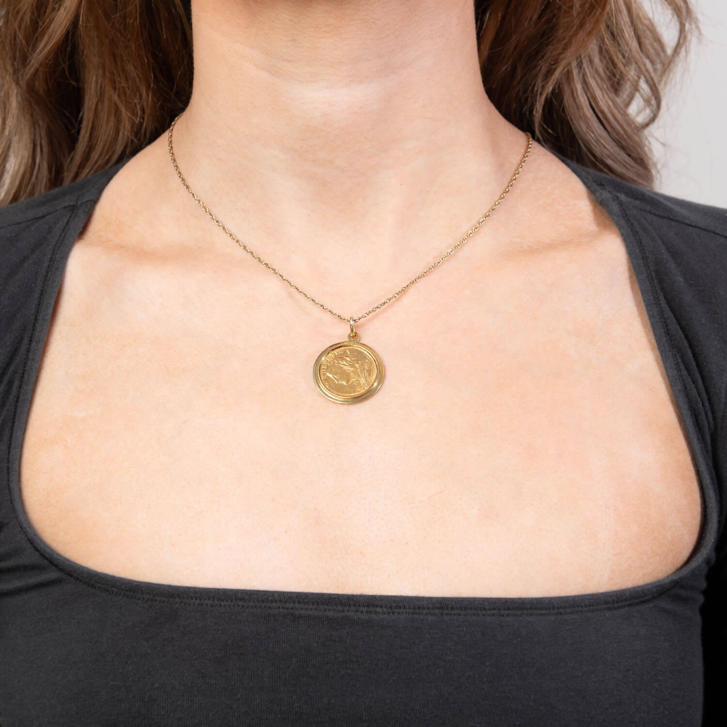 De las mujeres Colgante Art Decó Swiss 18k Coin en venta