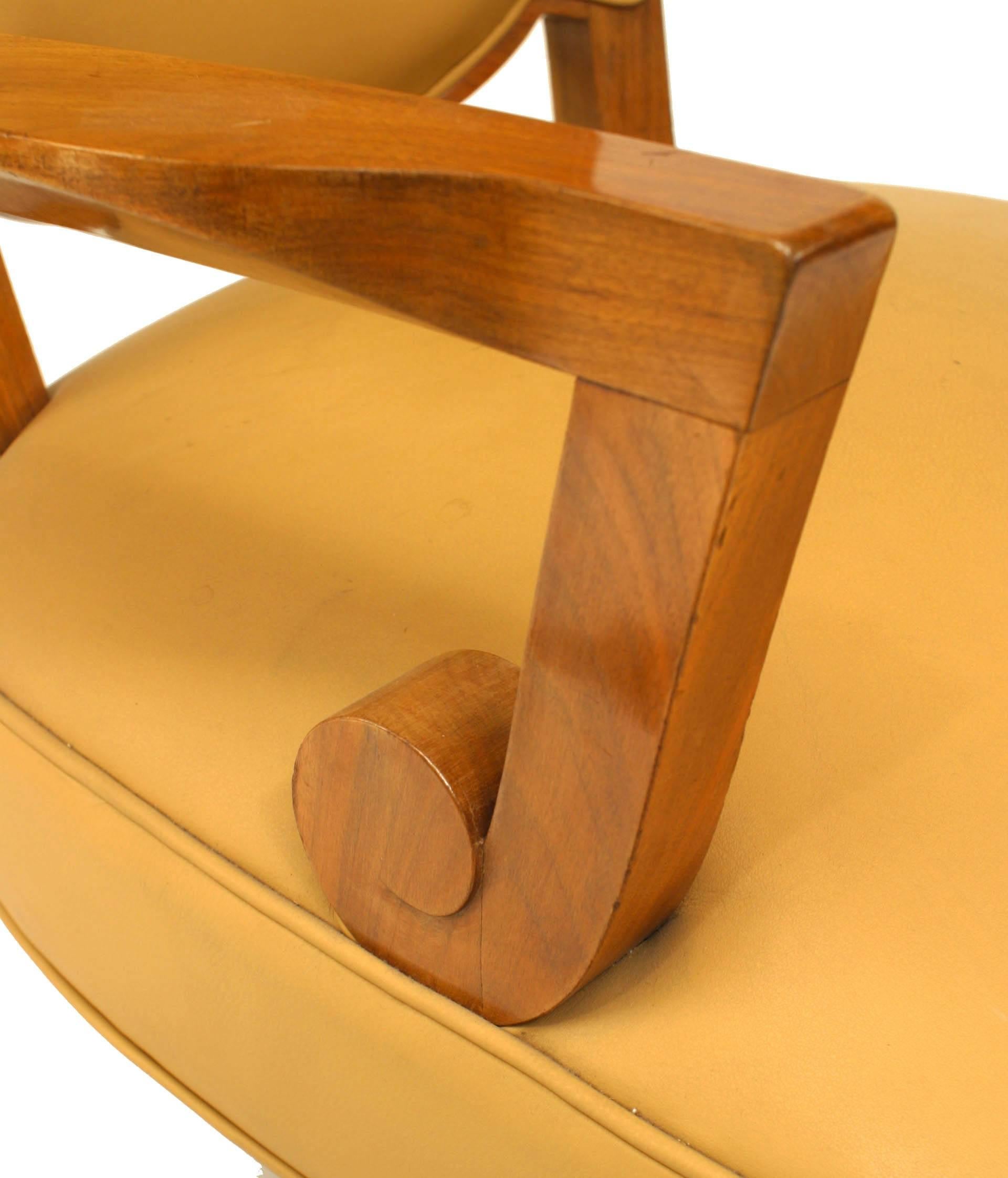 Beigefarbener drehbarer Art-Déco-Lederstuhl aus Leder (Mitte des 20. Jahrhunderts) im Angebot