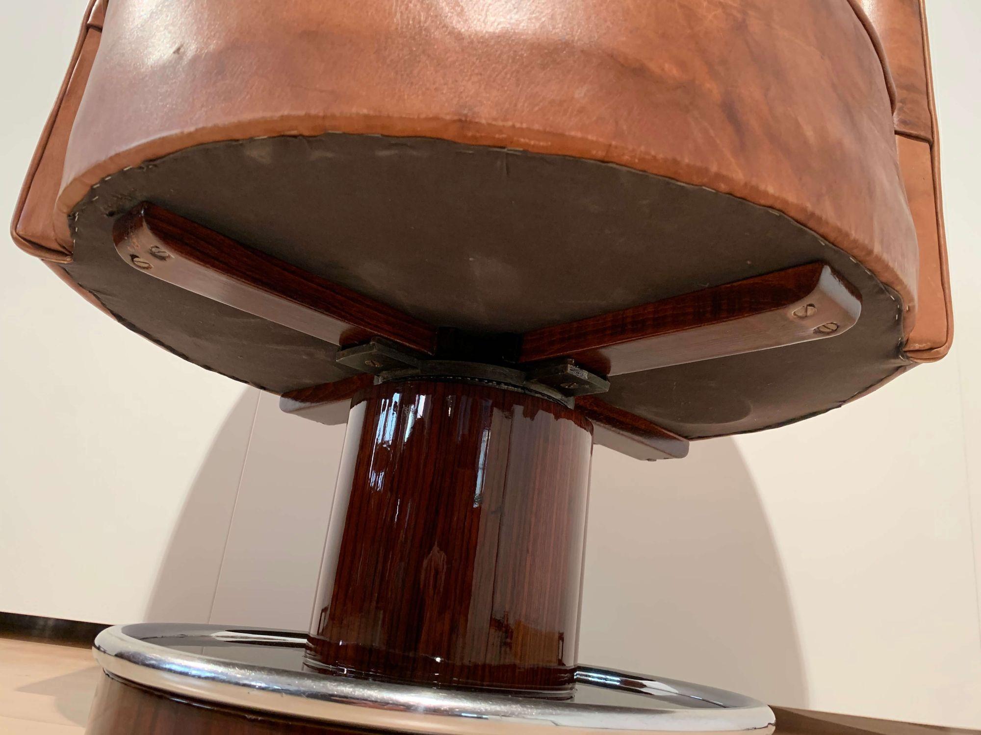 Art Deco Swivel Chair, De Coene Freres, Leather, Rosewood, France circa 1930 For Sale 4