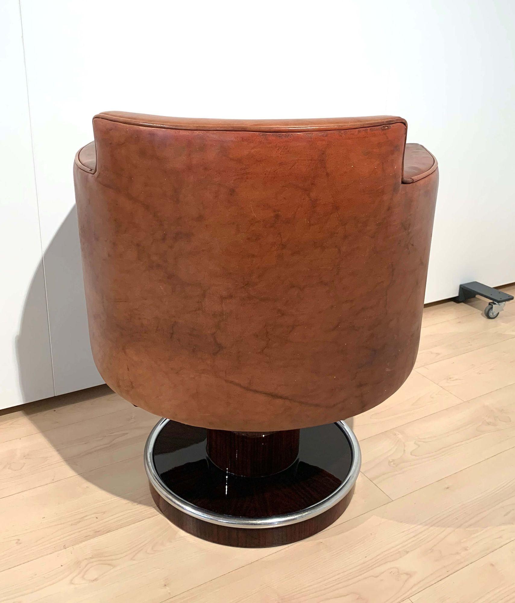 Art Deco Swivel Chair, De Coene Freres, Leather, Rosewood, France circa 1930 For Sale 5
