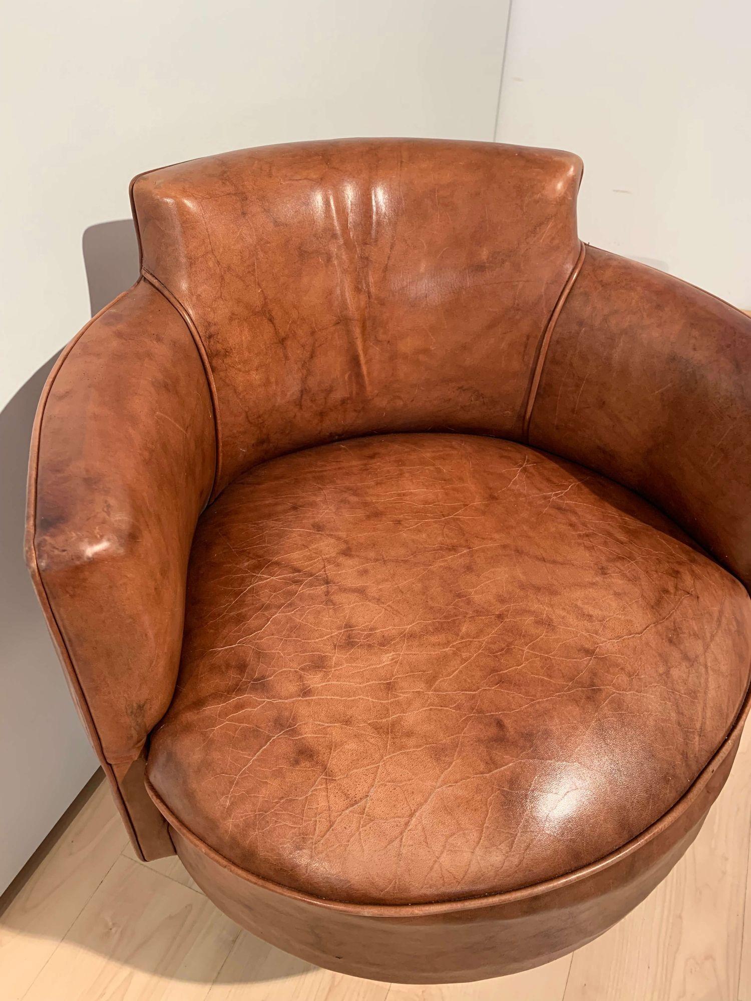 Art Deco Swivel Chair, De Coene Freres, Leather, Rosewood, France circa 1930 For Sale 7