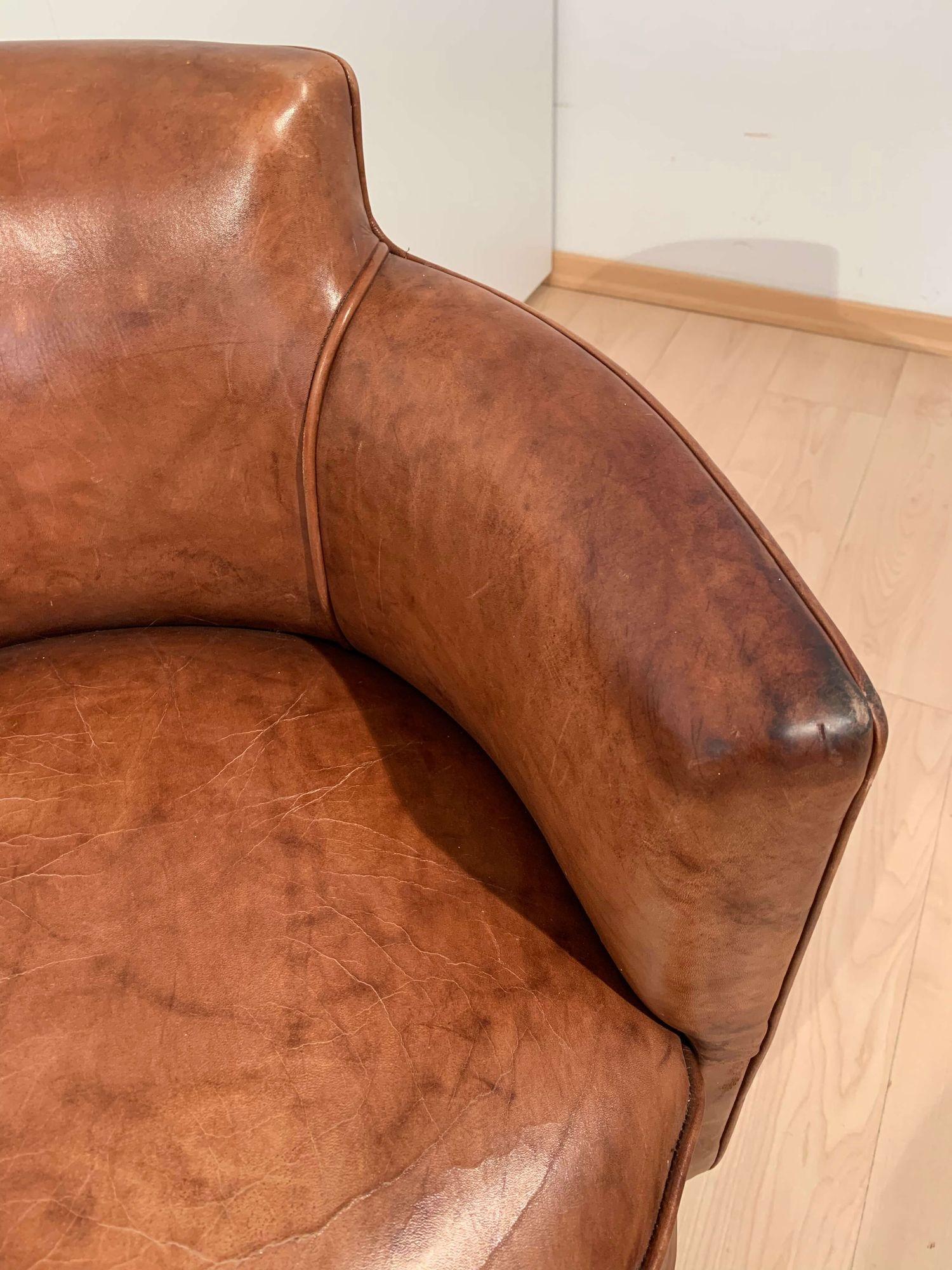 Art Deco Swivel Chair, De Coene Freres, Leather, Rosewood, France circa 1930 For Sale 8