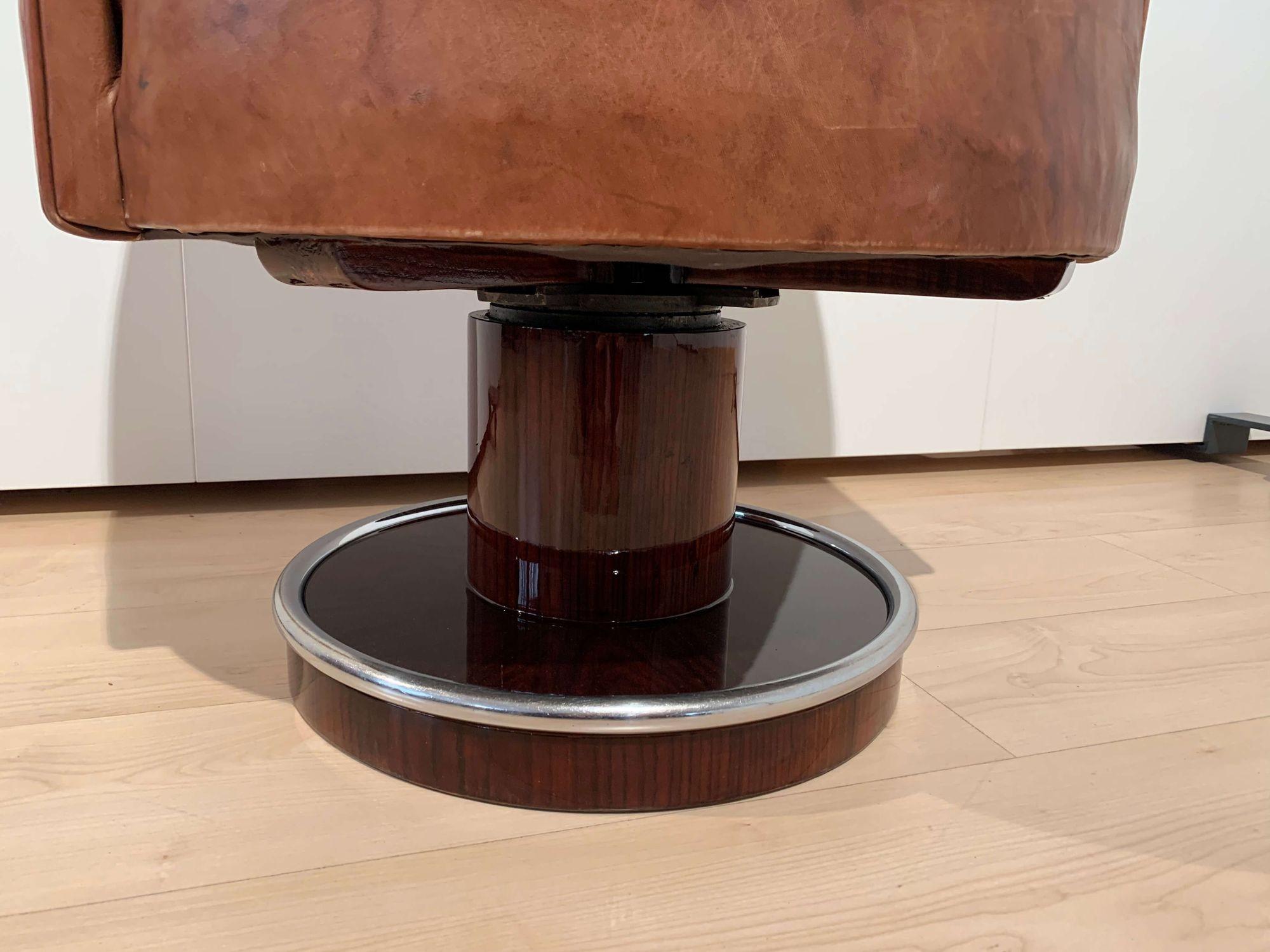 Art Deco Swivel Chair, De Coene Freres, Leather, Rosewood, France circa 1930 In Good Condition For Sale In Regensburg, DE
