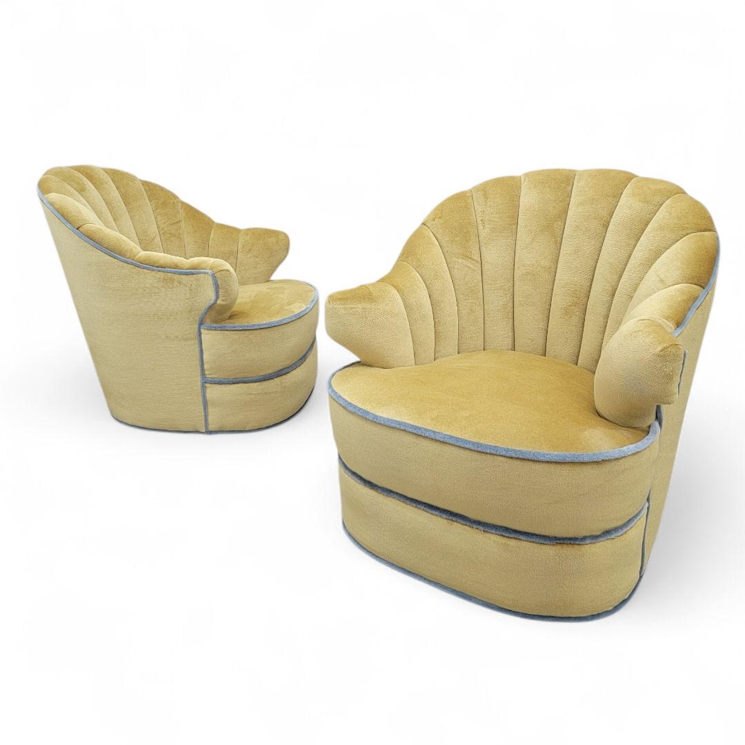 Art Deco Swivel Lounge Chairs Newly Upholstered in Mohair - Pair For Sale 5