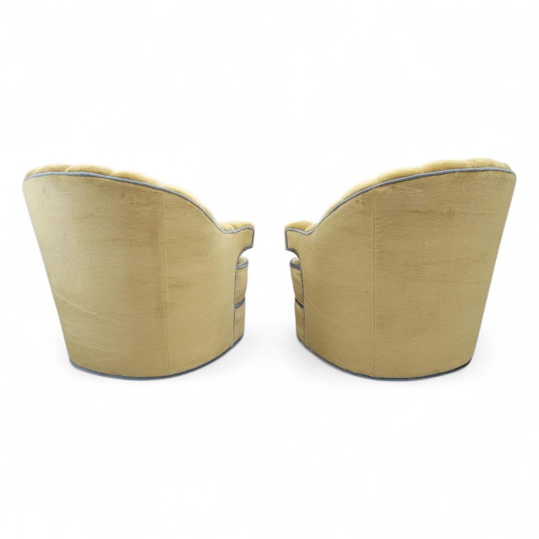 American Art Deco Swivel Lounge Chairs Newly Upholstered in Mohair - Pair For Sale