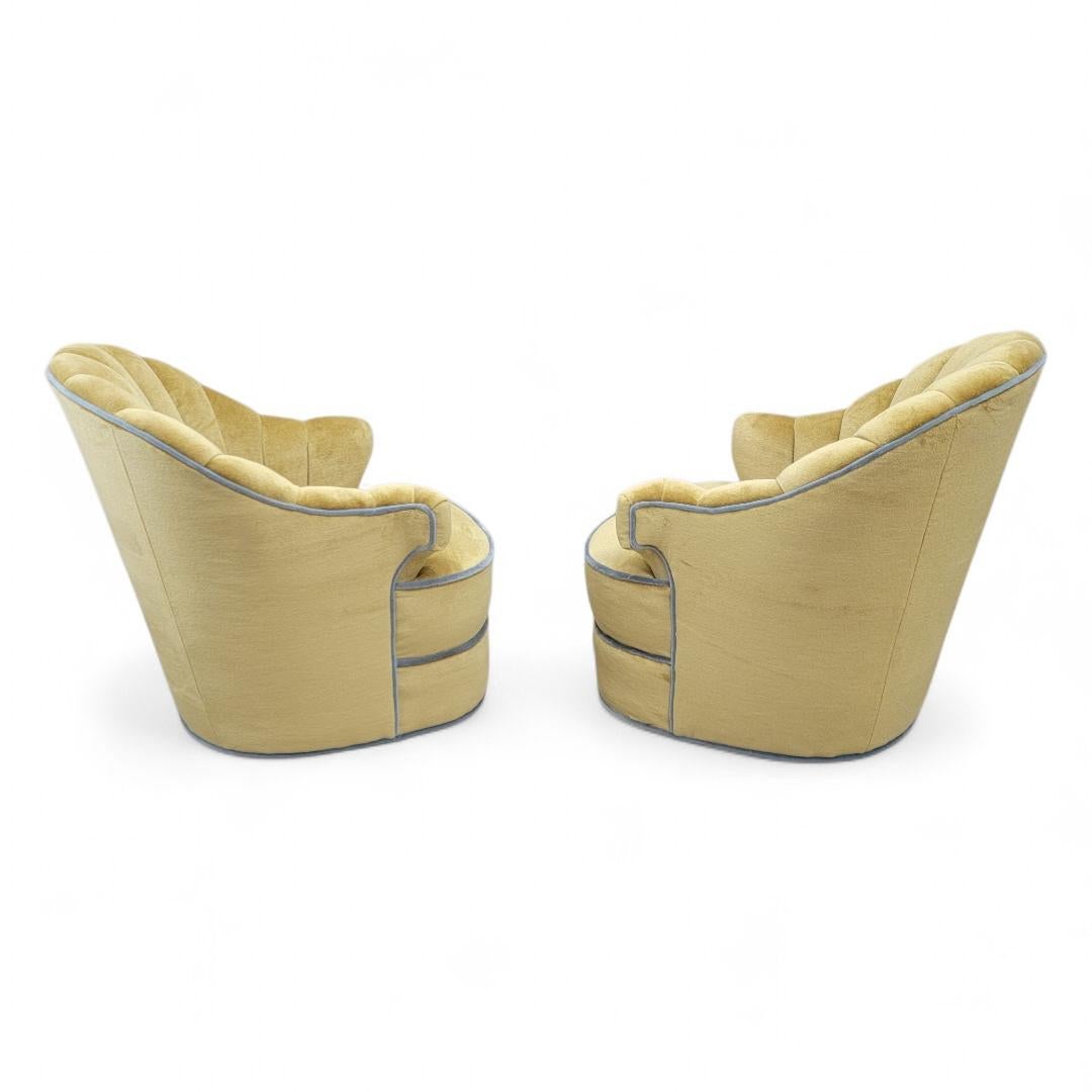 Art Deco Swivel Lounge Chairs Newly Upholstered in Mohair - Pair In Good Condition For Sale In Chicago, IL